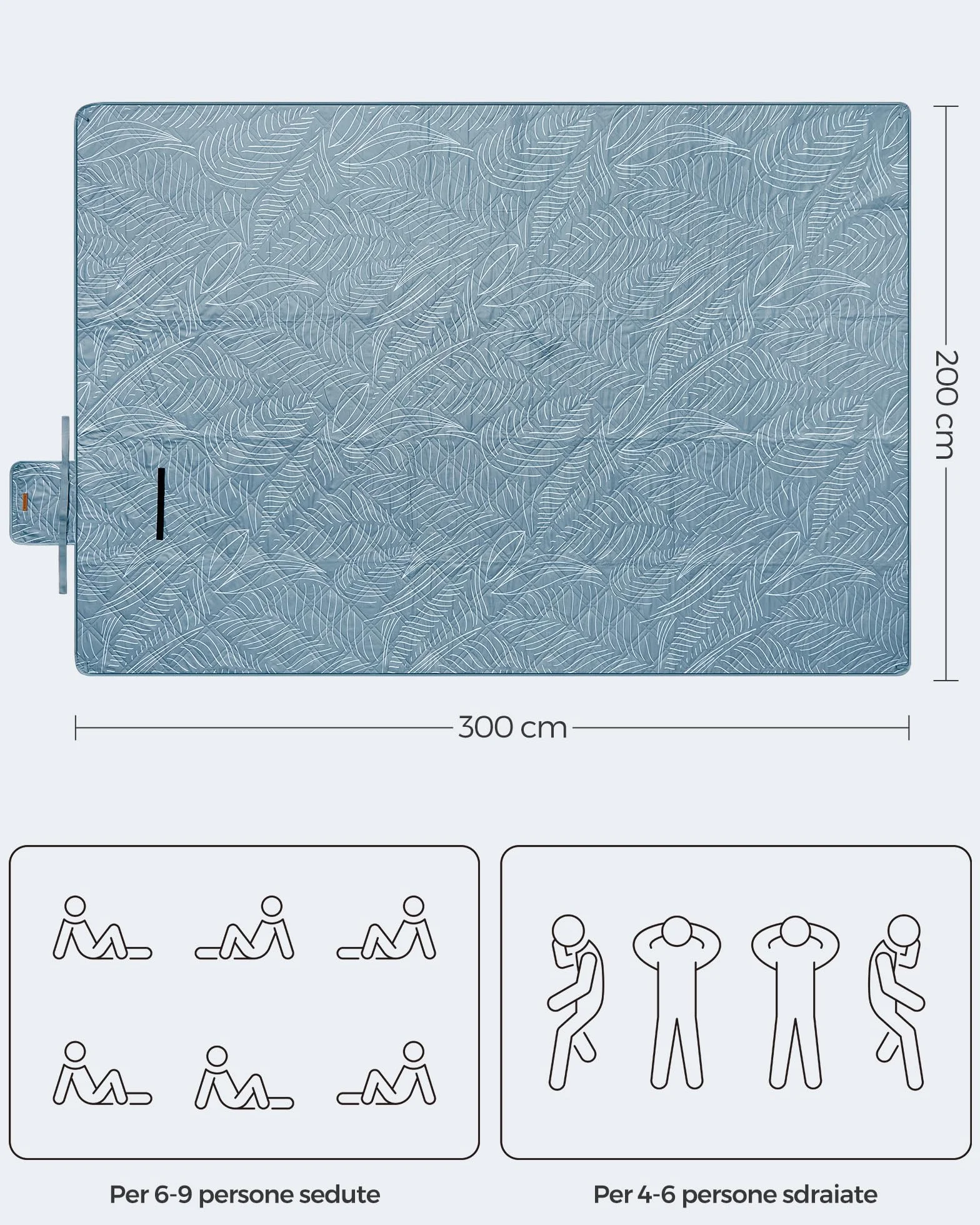 SONGMICS Coperta Picnic 300x200 cm Impermeabile Lavabile Pieghevole GCM310Q03