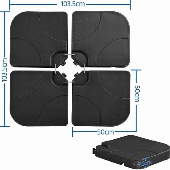Yaheetech Base per Ombrellone Set 4 Pezzi in HDPE Riempibile con Sabbia o Acqua 60L 103,5 x 103,5 x 7,5 cm Esterno Veranda Terrazza Piscina Spiaggia Patio Nero