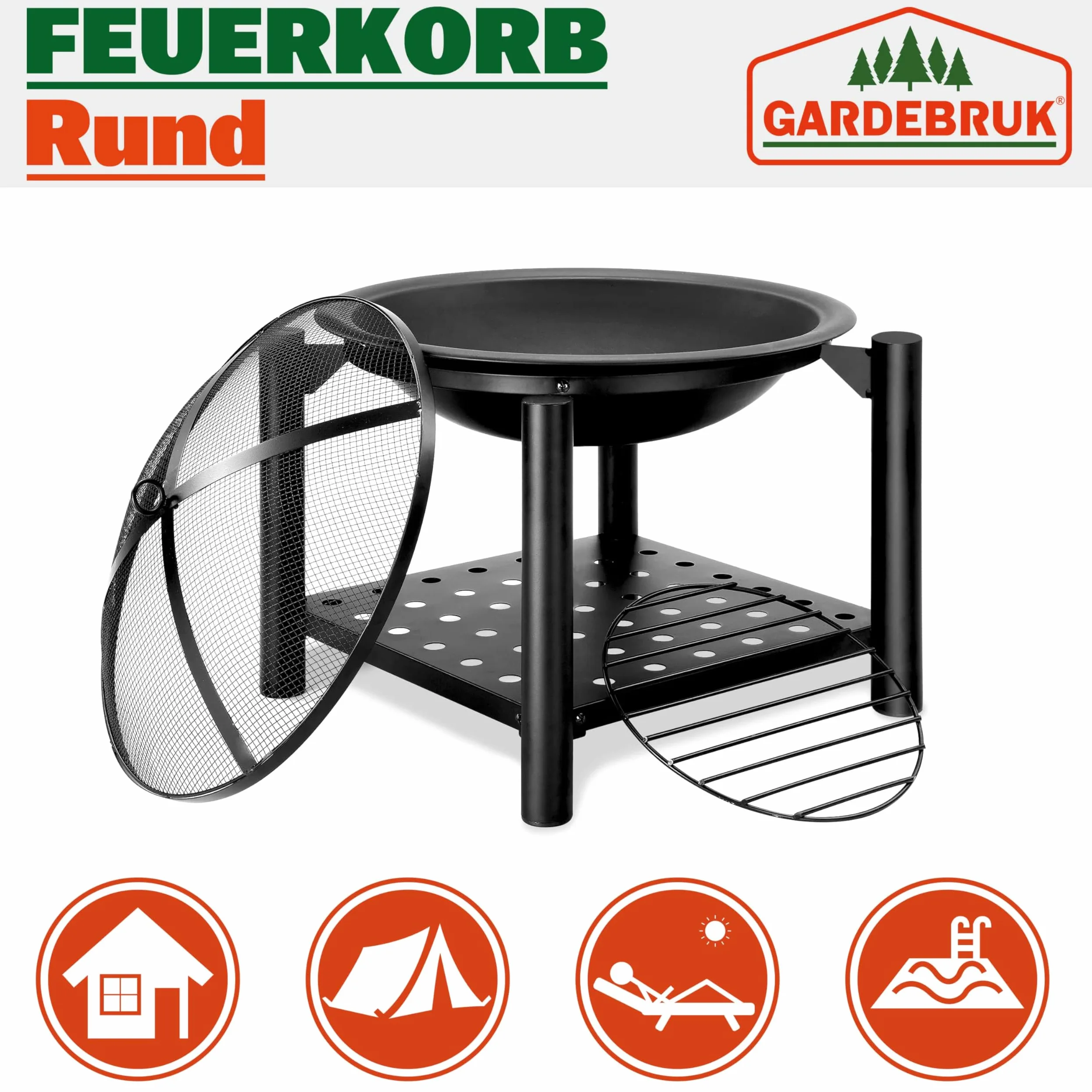 Deuba Braciere Rotondo Ø 55cm Attizzatoio Parascintille Ripiano Portaoggetti Camino Giardino Stufa