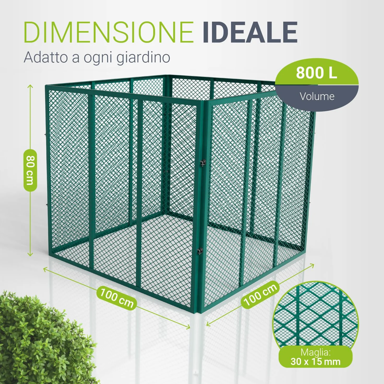 Juskys Compostiera Metallo 800 L Acciaio Zincato Verniciato Polvere Resistente Intemperie Verde Scuro