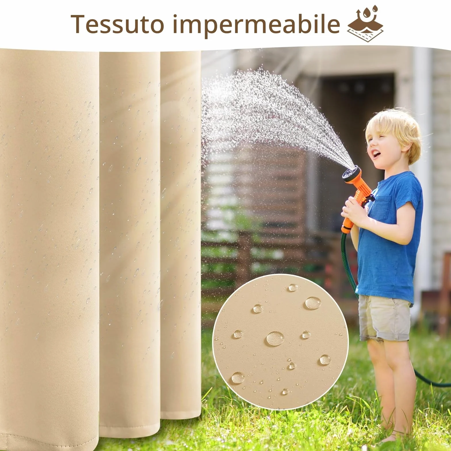 Tende da Esterno Impermeabile,2 Pezzi Tende per Esterno con Anelli,Tende per Gazebo Esterno Oscurante,Tende Idrorepellente per Esterni per Balconi,Terrazzo,Veranda,132x215cm,Beige