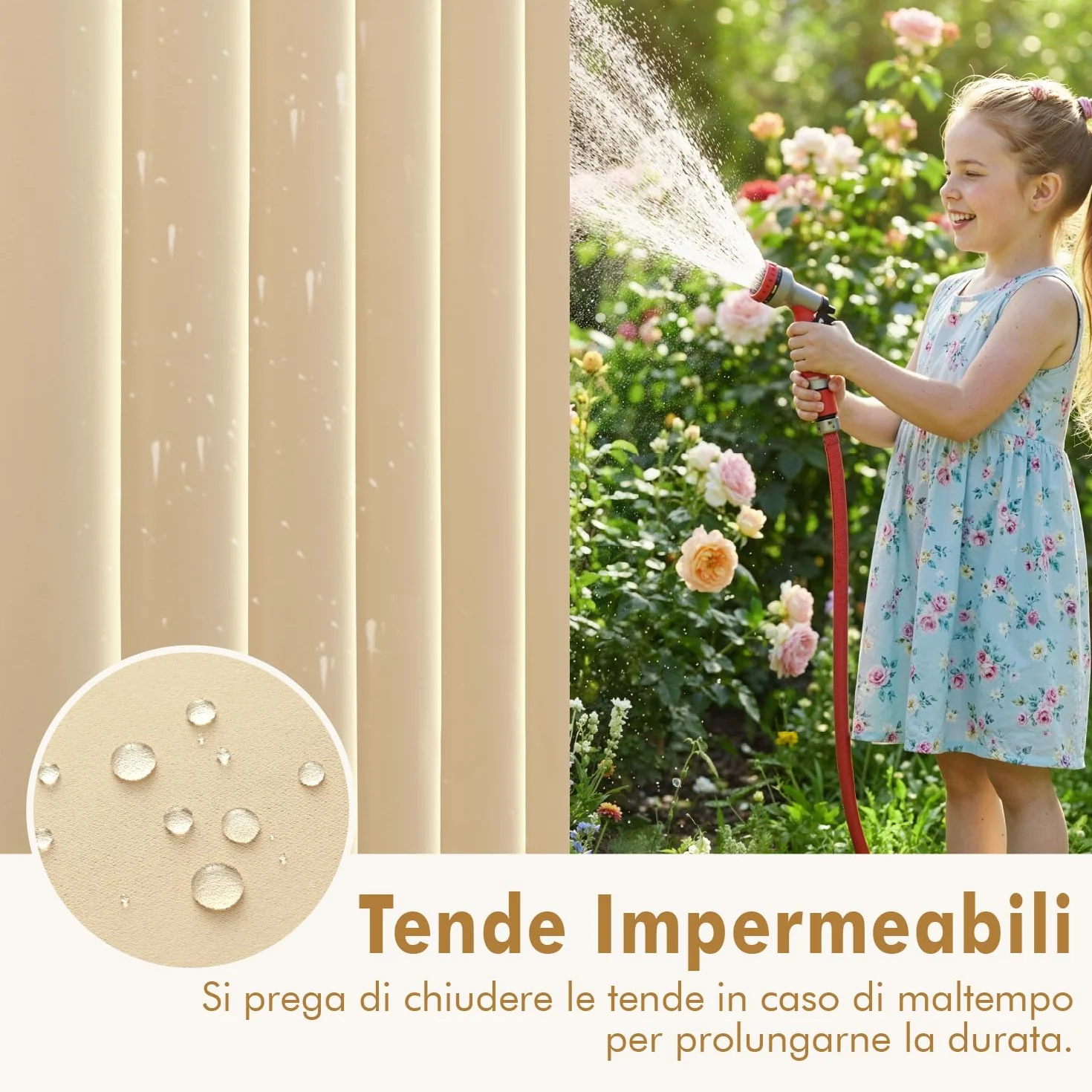 MIULEE Tende da Sole Esterne con Anelli, 2 Pezzi Impermeabili per Balcone, Gazebo, Veranda, Termiche, 132x245cm Beige 132x215cm