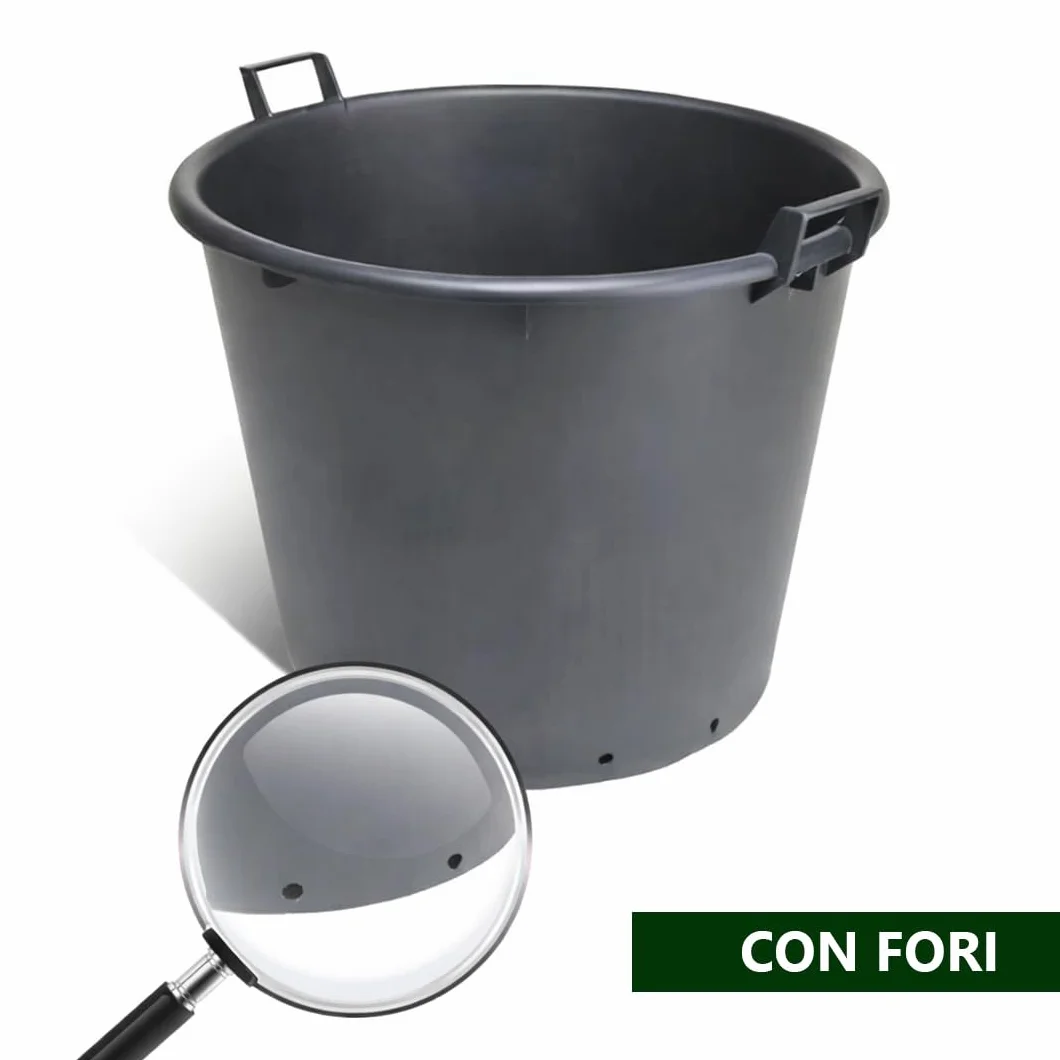Mastello in plastica nero con manici e fori mastellone tino tinozza giardino Capacità 110 Litri Vivaio di Castelletto