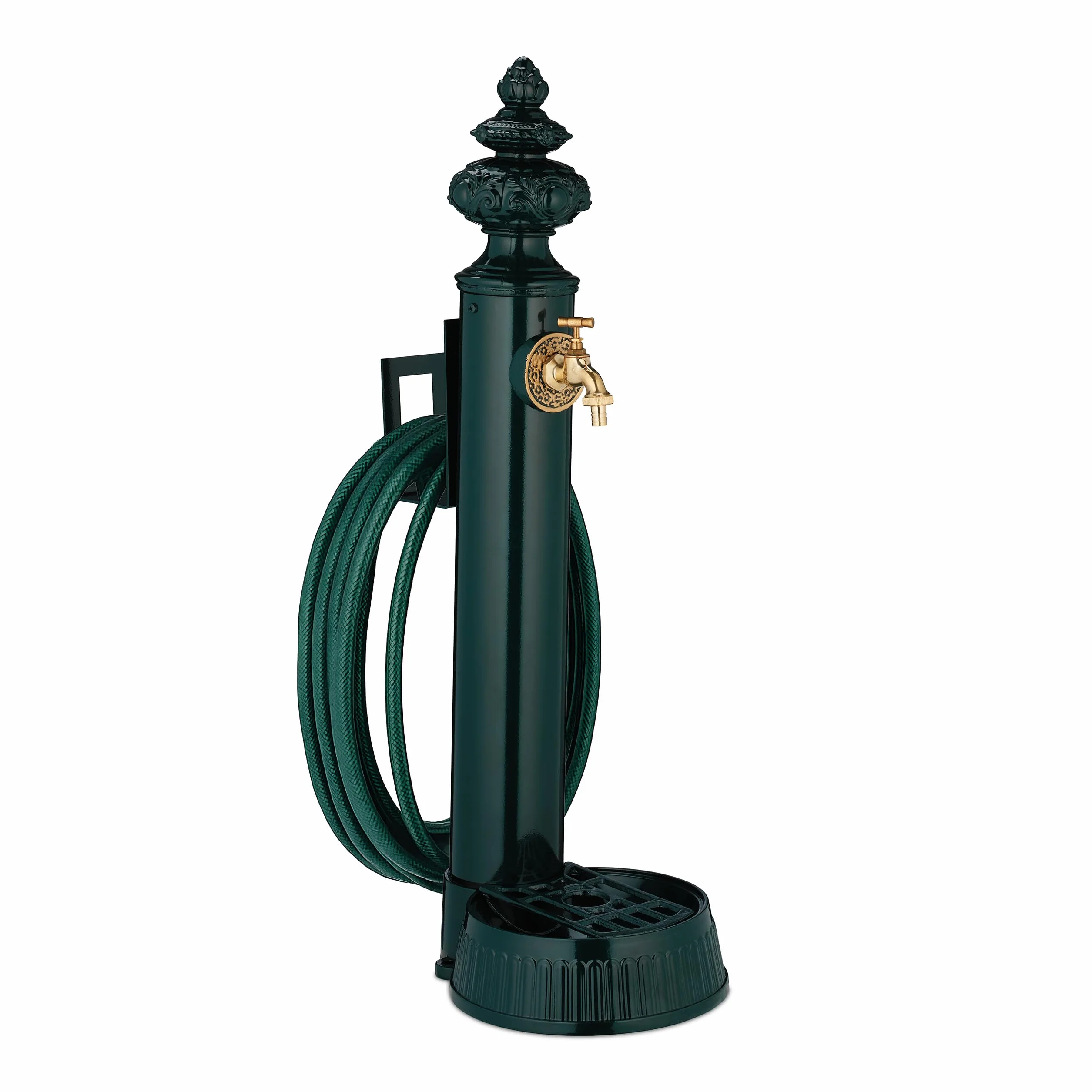 Relaxdays Fontana da Giardino Stile Antico, Fontanella a Colonna con Rubinetto, Vaschetta, Portatubo, 87x26x43 cm, Verde