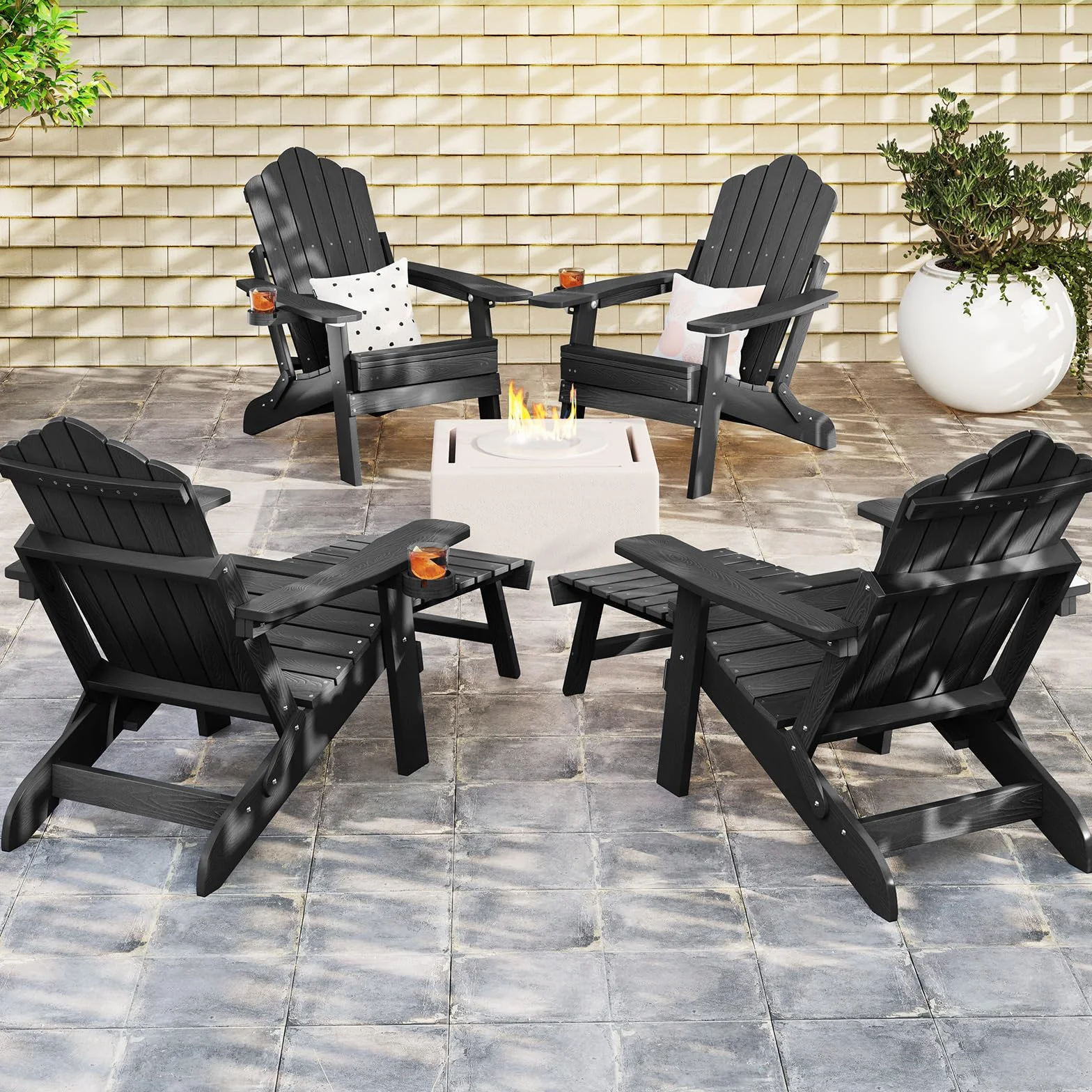 RELAX4LIFE Sedia Adirondack Esterno Pieghevole Schienale Regolabile Poggiapiedi Retrattile Portabicchiere