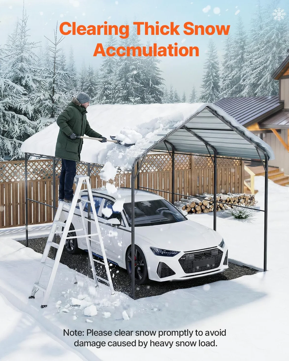 VEVOR Carport in Metallo per Impieghi Gravosi 3 x 4,5 x 3,15 m Tetto in Acciaio Zincato Tenda da Garage Pareti Laterali Rimovibili
