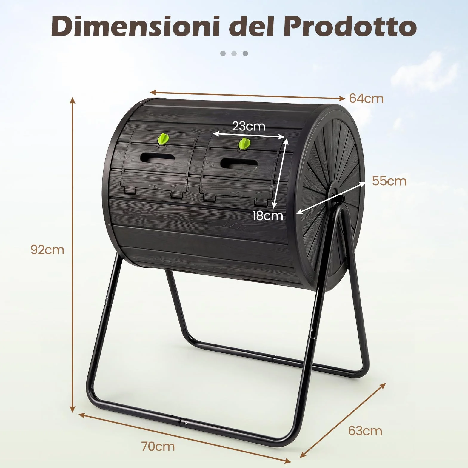 COSTWAY Compostiera da Giardino 142 L Doppia Camera Rotazione 360° Nero