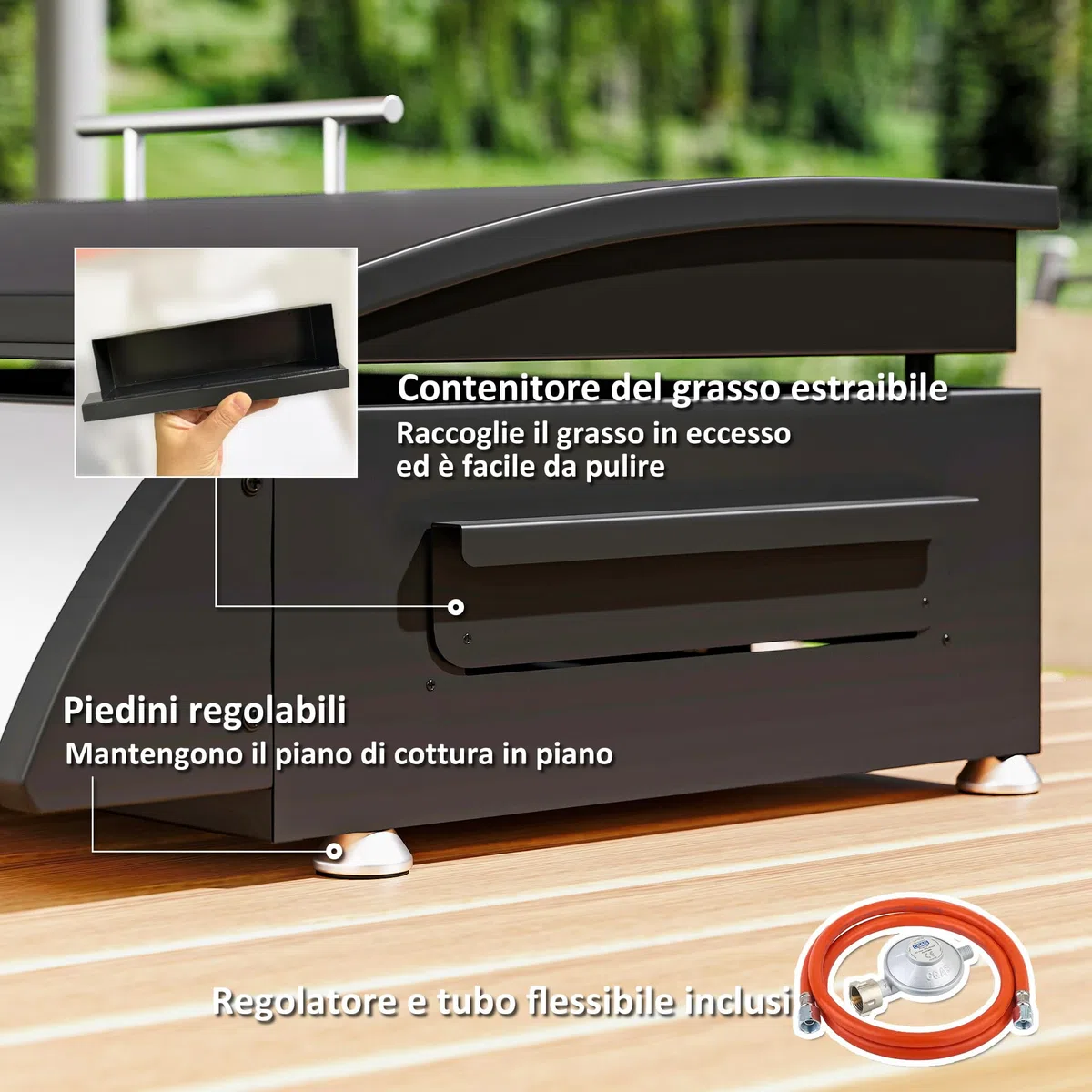 Outsunny Barbecue a Gas 3 Bruciatori 7.5kW Griglia Portatile 61x35.5cm Nero