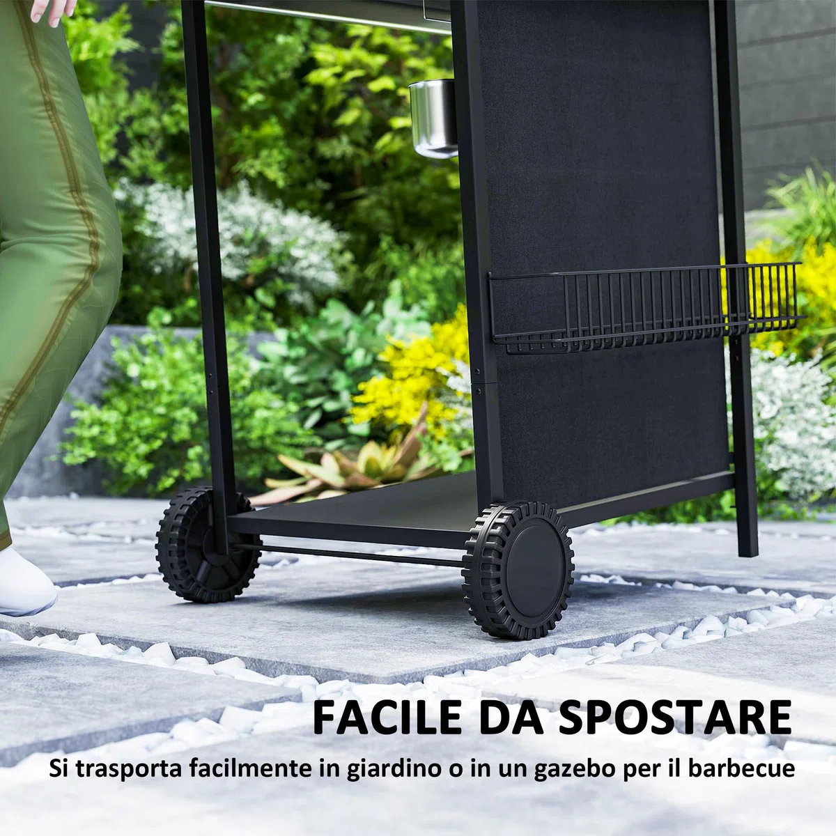 Outsunny Barbecue a Gas 7kW 2+1 Bruciatori con Coperchio, Termometro, Tavolino Laterale, Nero
