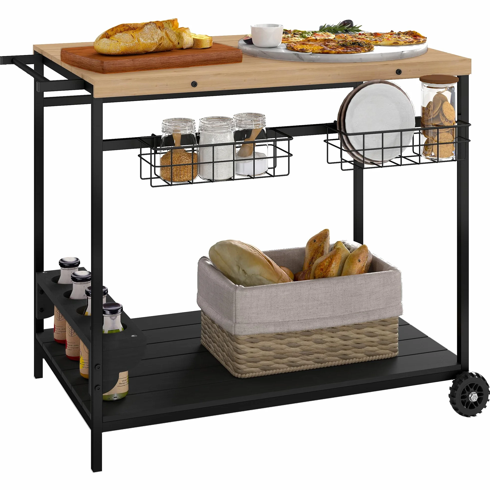 Outsunny Carrello da Giardino 2 Ripiani Legno Abete 97.5x65x81 cm Nero