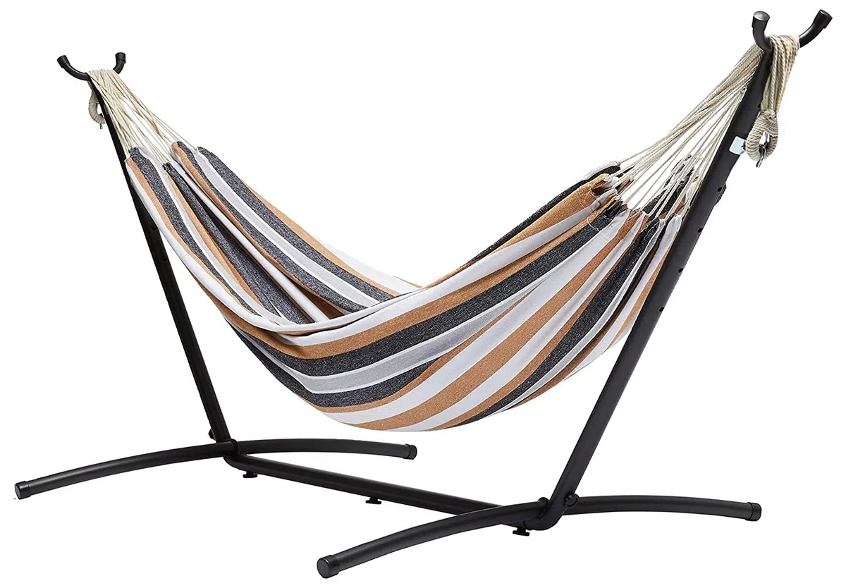 Amazon Basics Amaca in tessuto con struttura di sostegno per due persone, Variegato, 117 cm x 300 cm x 100 cm
