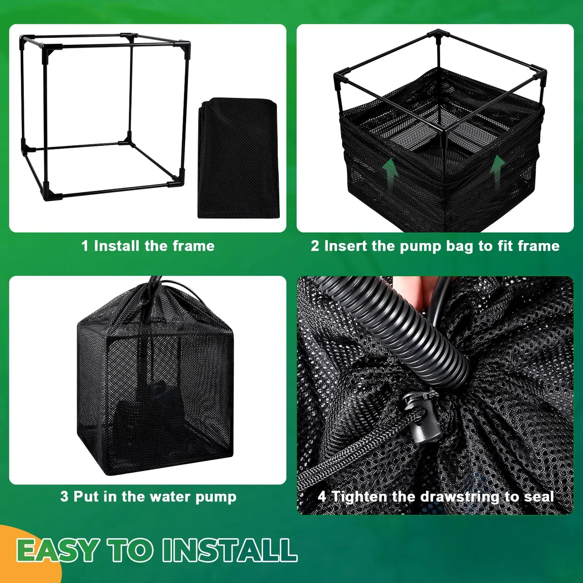 OUMEE Contenitore per filtro a pompa, borsa barriera per laghetti, grandi sacchetti a rete per filtri per laghetti d'acqua all'aperto (13,2 cm)