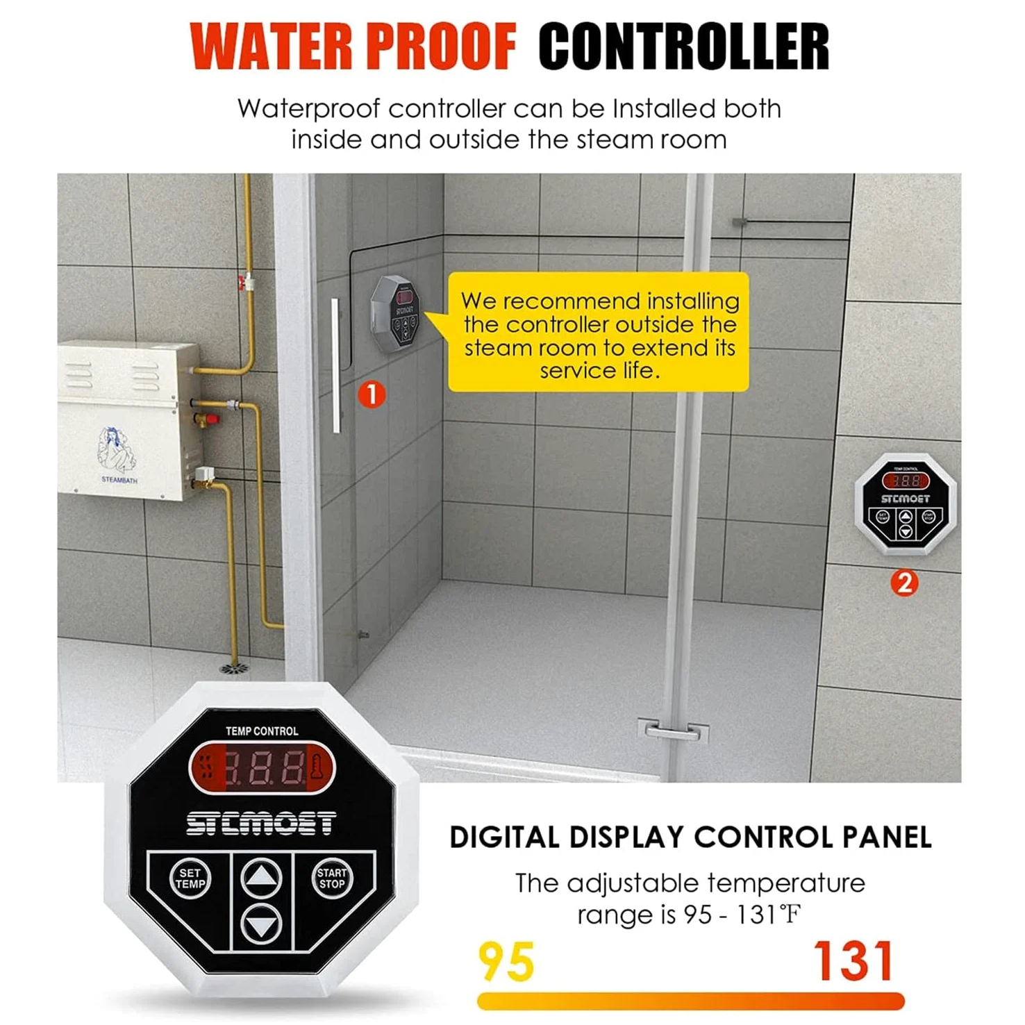 Generatore di Vapore per Sauna Bagno Turco 3kW-21kW 3-20m³ Regolatore Temperatura Timer 220V