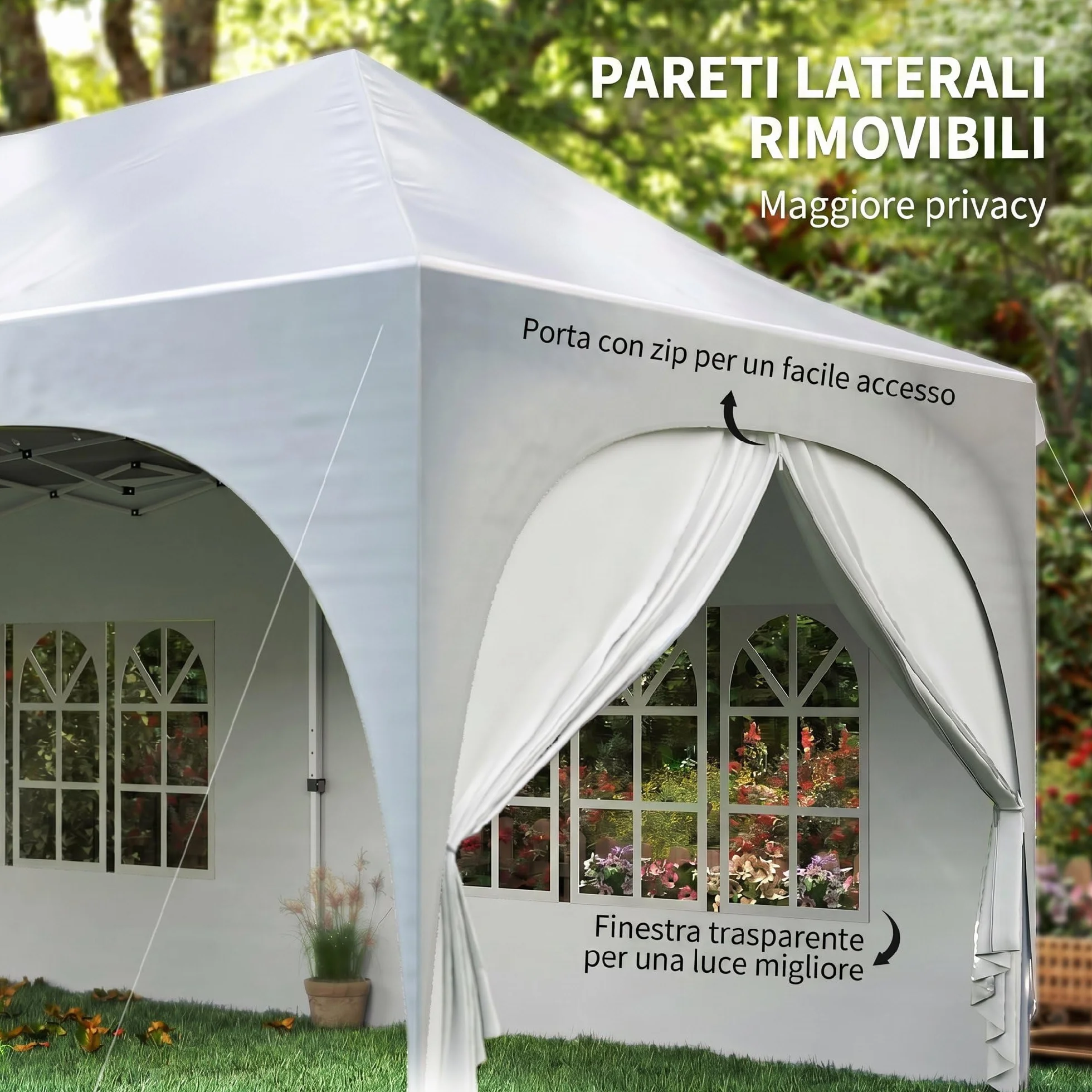 Outsunny Gazebo 3x6 m Pieghevole Pop Up Altezza Regolabile con Pareti Laterali UV30+ per Esterno Grigio Chiaro/Bianco