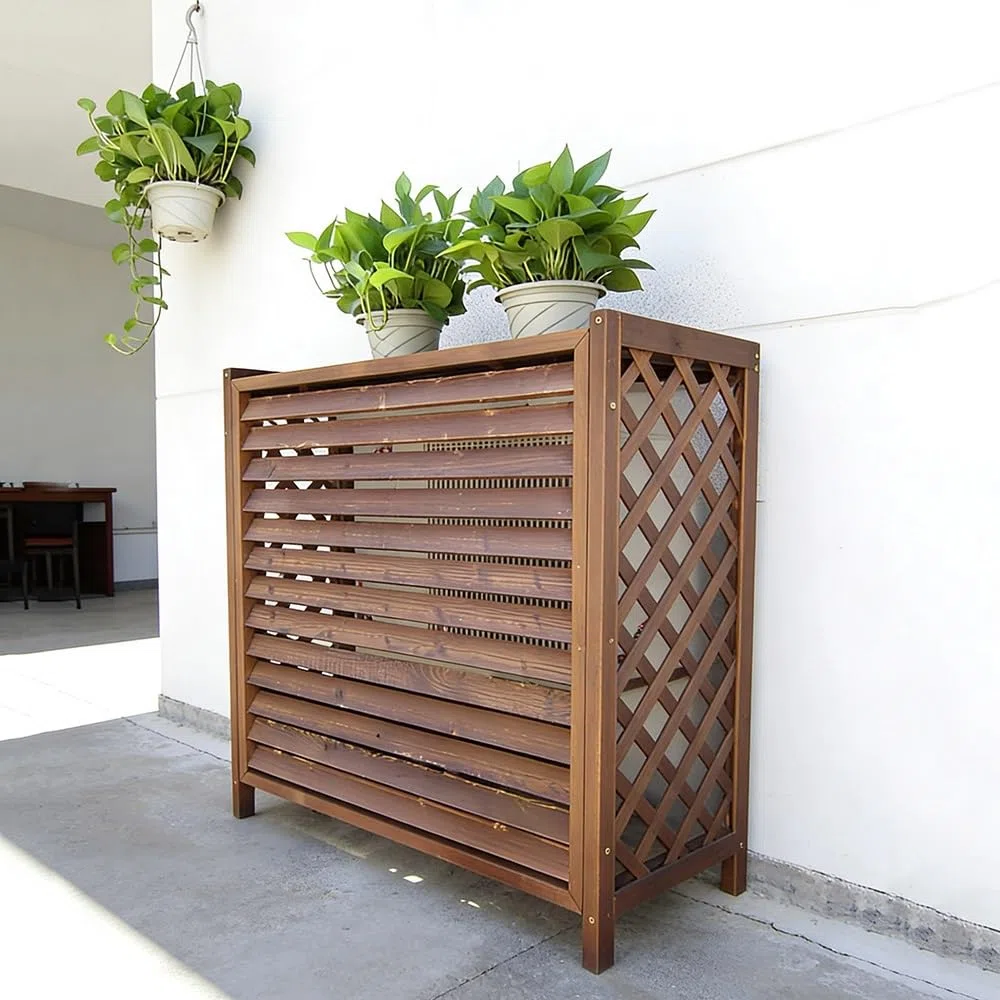 Copertura Condizionatore Esterno in Legno Massiccio, Copertura per Climatizzatore Tenda per Privacy Cornice Decorativa per Piante da Esterno per Giardino E Balcone(Small(85x35x75cm))