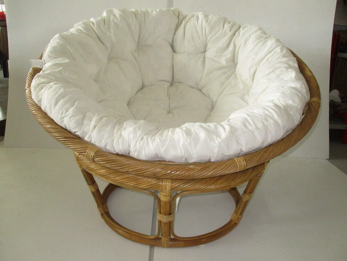 POLTRONA VIMINI PAPASAN RATTAN VIMINI NATURALE CANNA TORCILIONE Ø 115 CM ARREDAMENTO GIARDINO COMPLETA CUSCINO