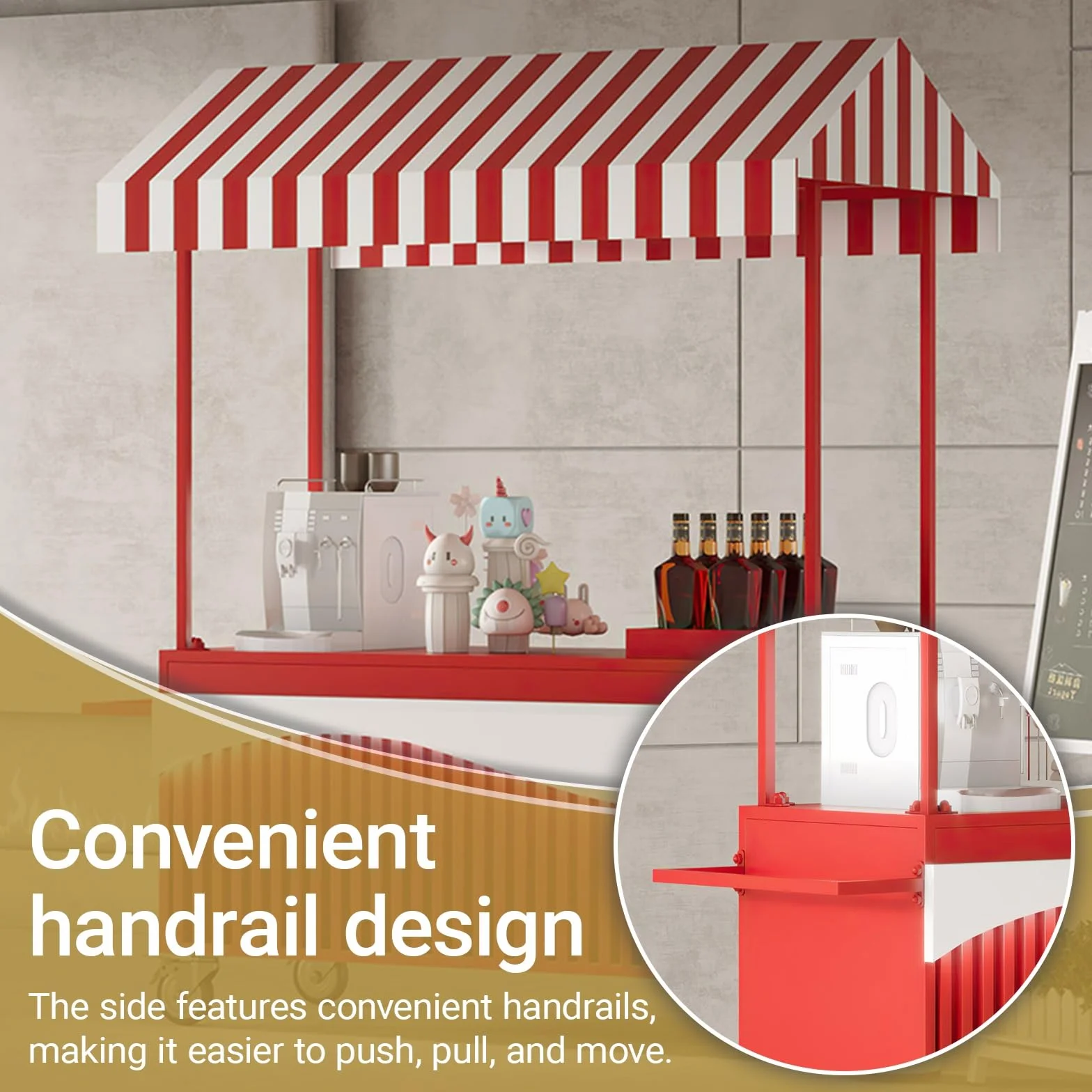 Carrello portatile pieghevole con tenda per vendita snack, dolci e giocattoli per mercatini e fiere