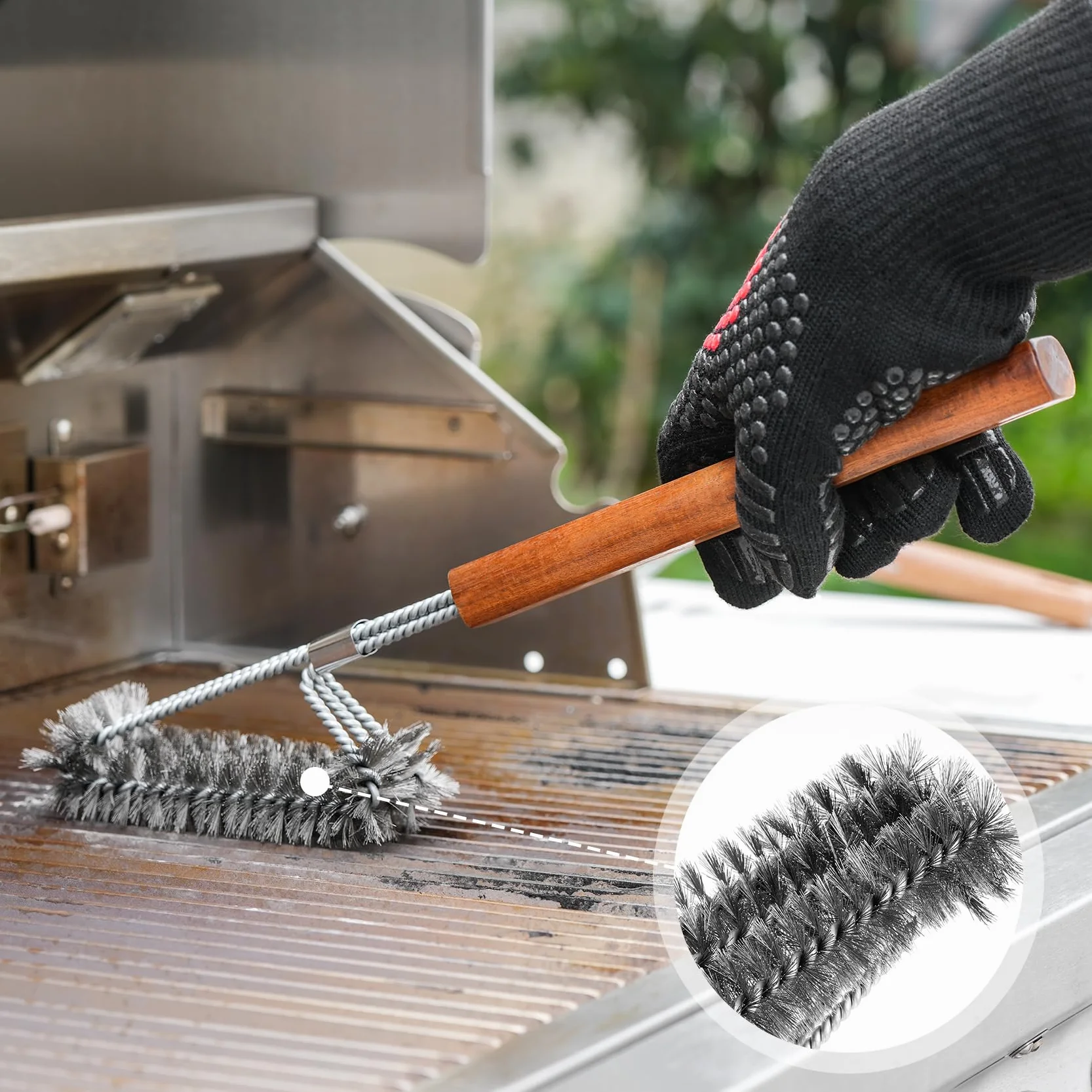 onlyfire Set di Attrezzi per Il Barbecue da 4 Pezzi, Spatola per Piastra Forata, Pinze da Cucina, Forchetta per Grill e Spazzola per Barbecue, Utensili Professionali per Grigliate e Cucina All'aperto