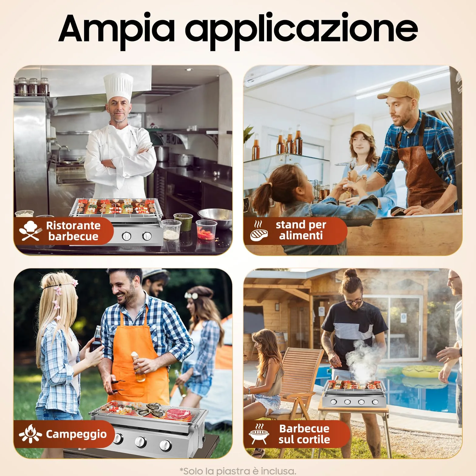 Barbecue gazowy grill a gas in acciaio inox 4 bruciatori BBQ da tavolo LPG argento
