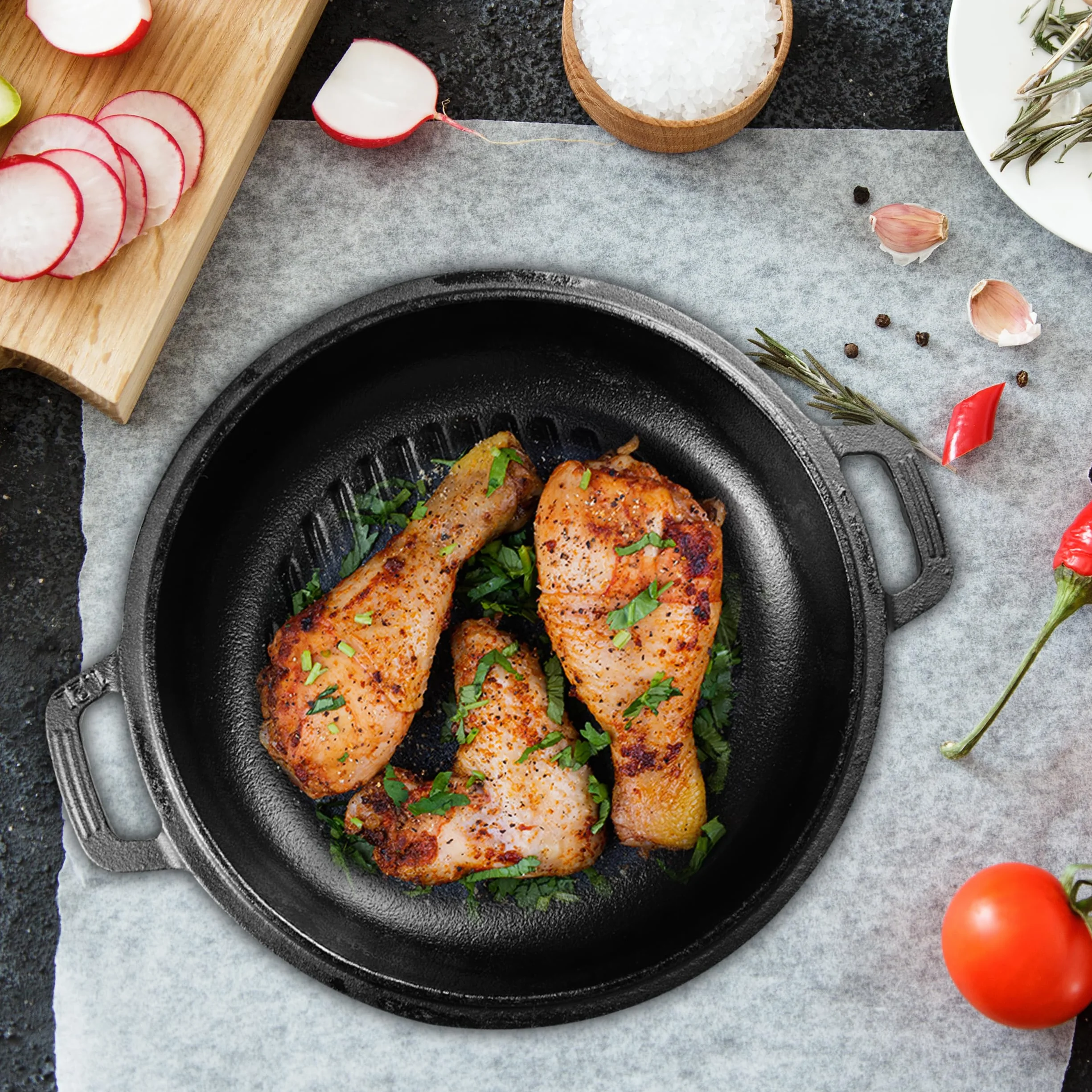 Kichly 2 in 1 Forno Olandese In Ghisa Pre-Stagionato Con Coperchio/Griglia A Doppia funzione - Cuocere Al Forno Friggere Arrostire Stufare E Grigliare - Cucina Interna Ed Esterna, EU1411