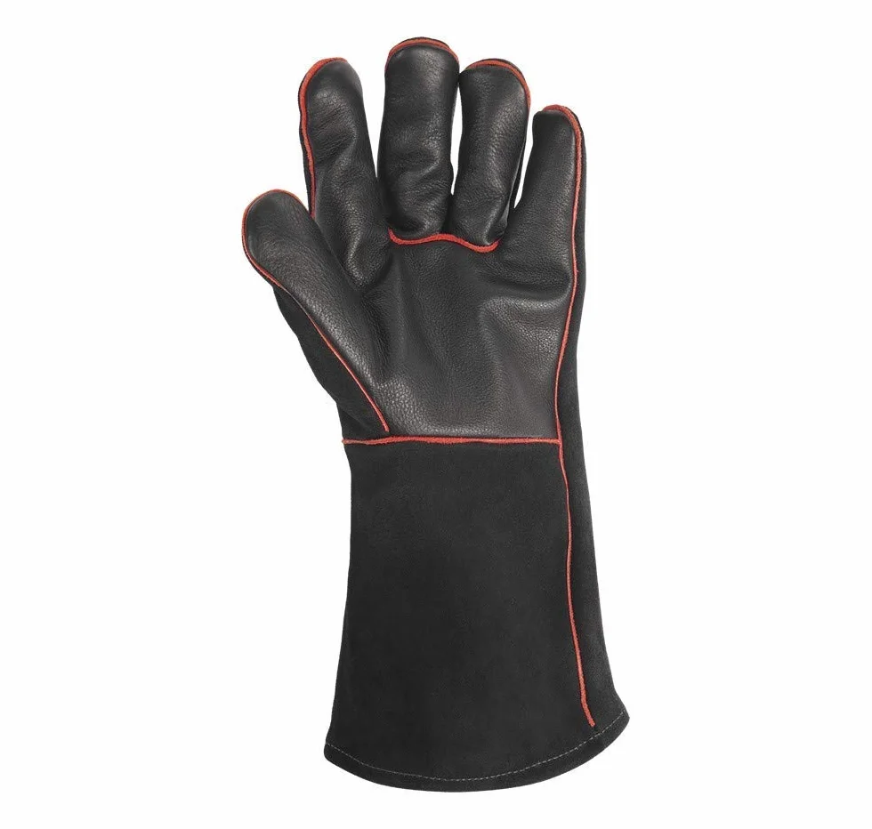 Weber Guanti da Barbecue in Pelle, 1 Paio, Estremamente Resistenti al Calore, Morbidi e Sicuri, in Pelle Premium con Cuciture Rosse - Nero (17896)
