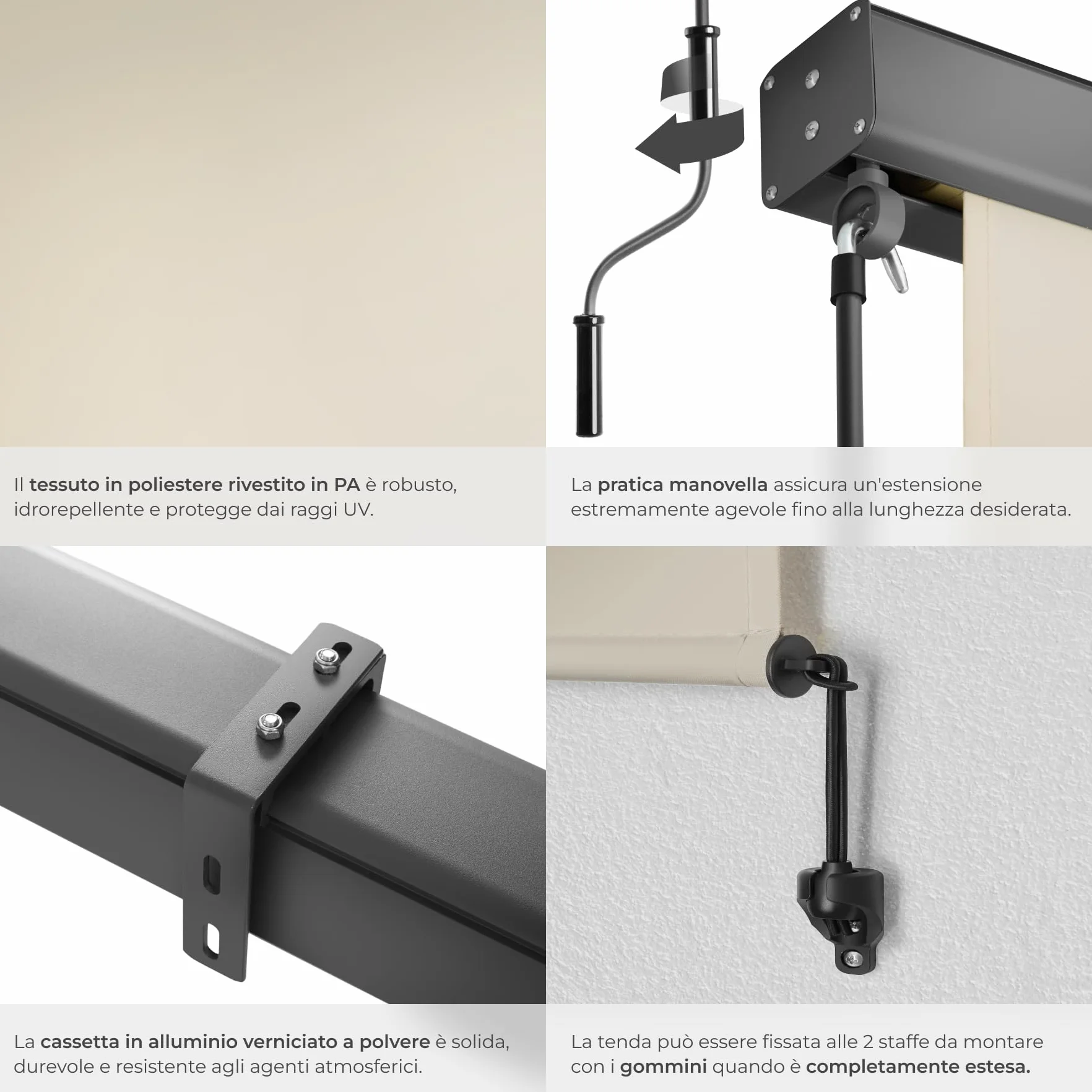 Tectake Tenda da Sole Verticale a Rullo con Manovella 180x250 cm Beige Impermeabile Protezione UV