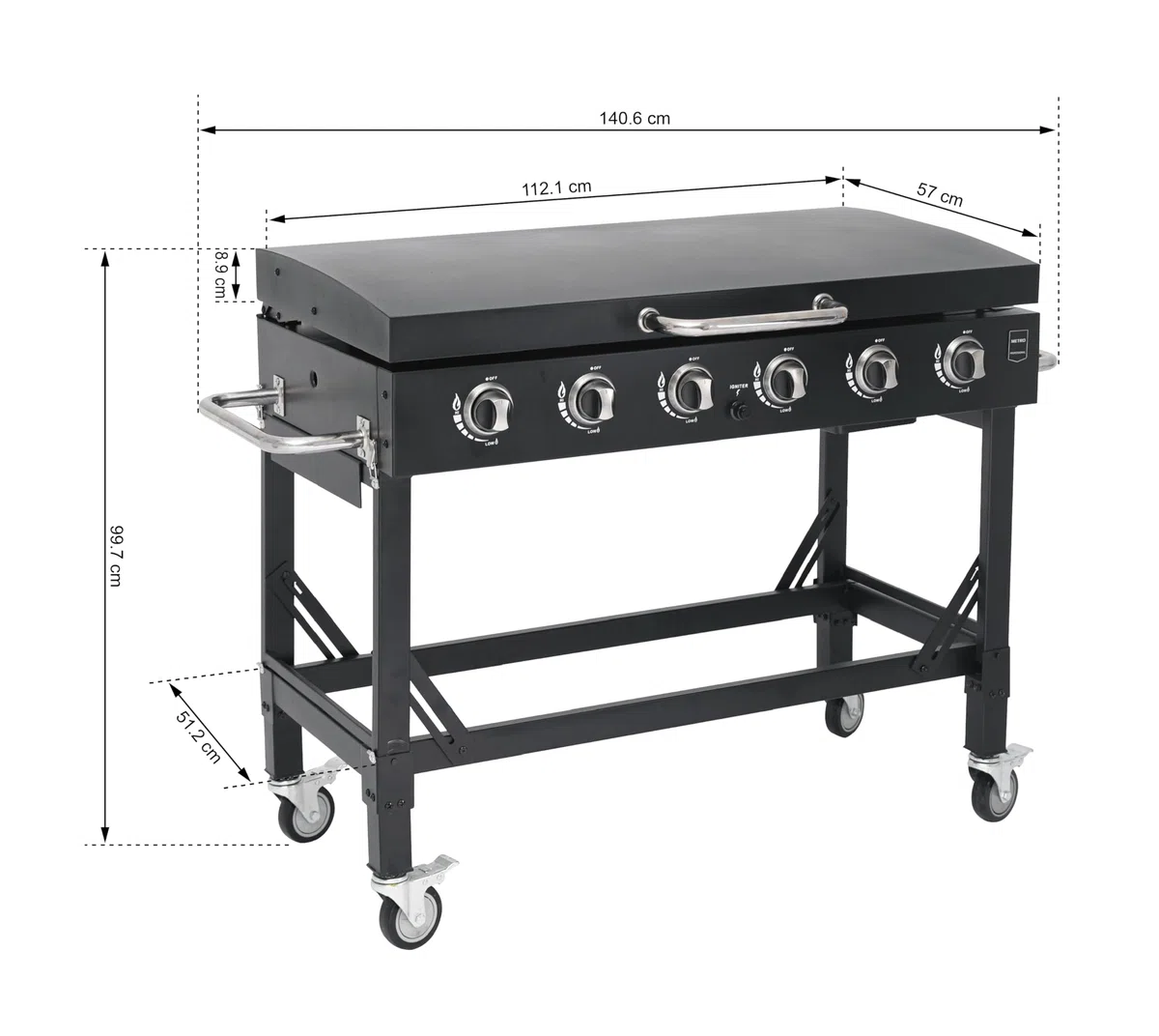 METRO PROFESSIONAL Barbecue a Gas Dayton 6 Bruciatori 108x53 cm Acciaio Nero 22.2 kW