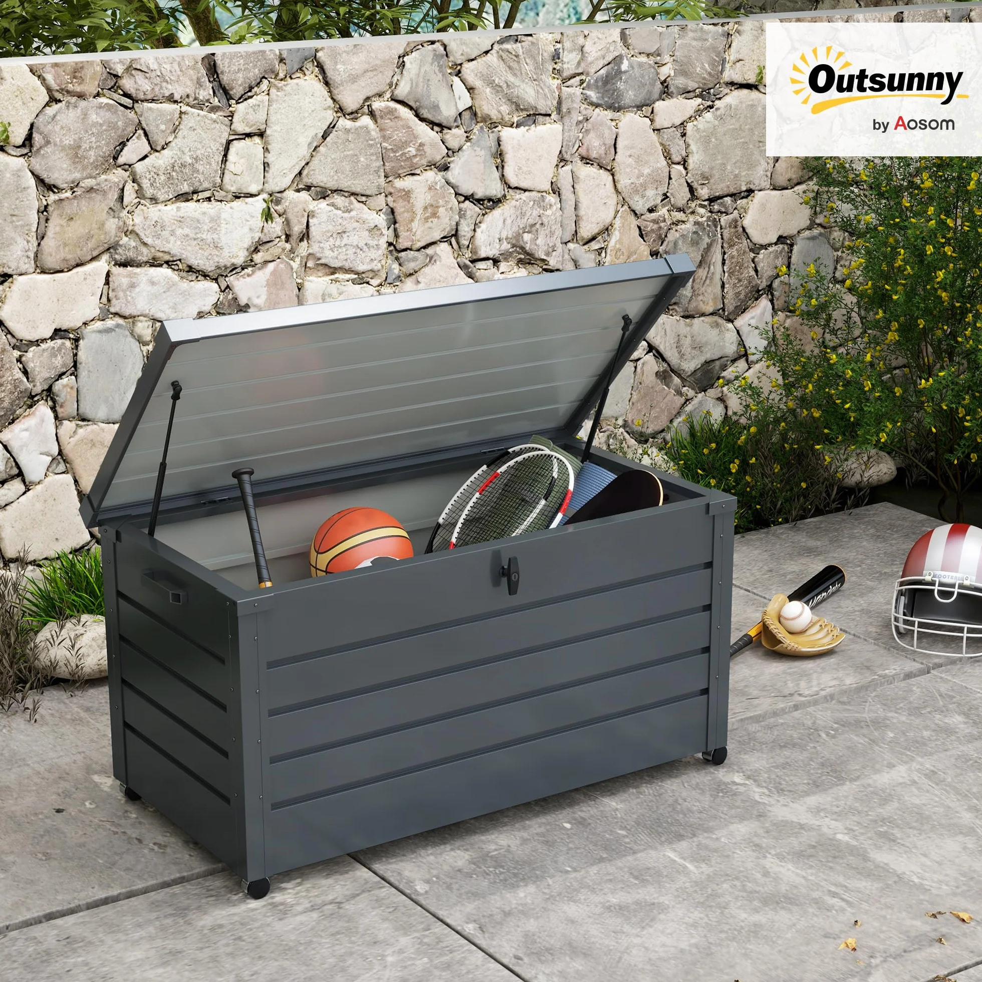 Outsunny Baule da Giardino 311L Acciaio Zincato 120x62x66 cm Grigio Scuro