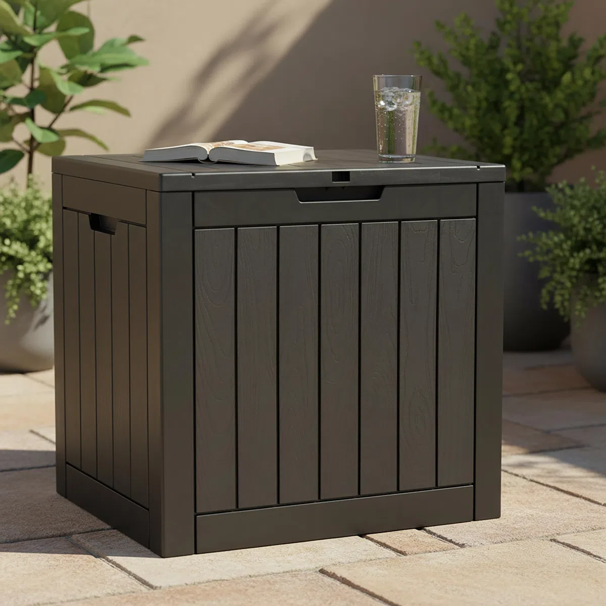 Relaxdays Baule da Giardino Resistente alle intemperie e ai Raggi UV con Cuscini e Attrezzi, 53x56x43 cm, Nero