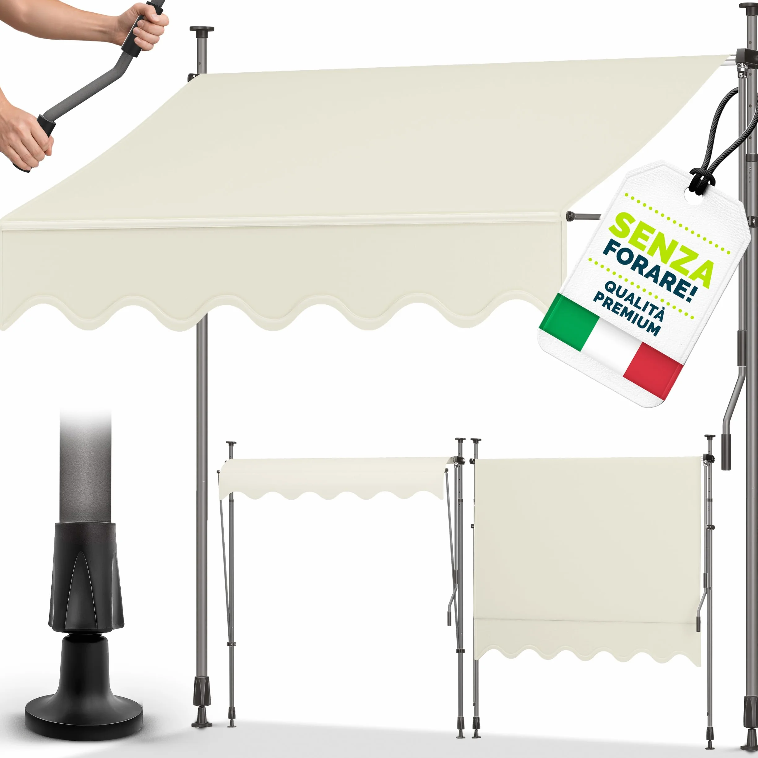 Tillvex Tenda da Sole a Bracci con Manovella 150cm Sabbia Protezione Balcone Regolabile Senza Forare UV