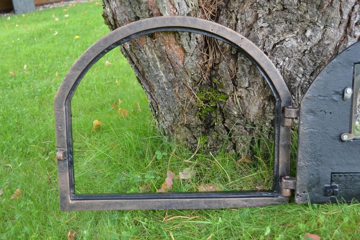 Porta per forno in ghisa 52,5x3,50x43,50 cm con vetro rame SEZAM