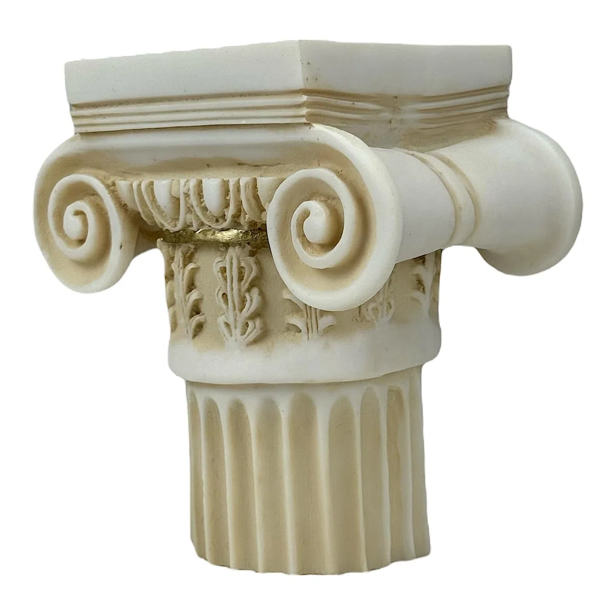Piedistallo a colonna ionica – Scultura in marmo greco fuso a mano con accenti dorati