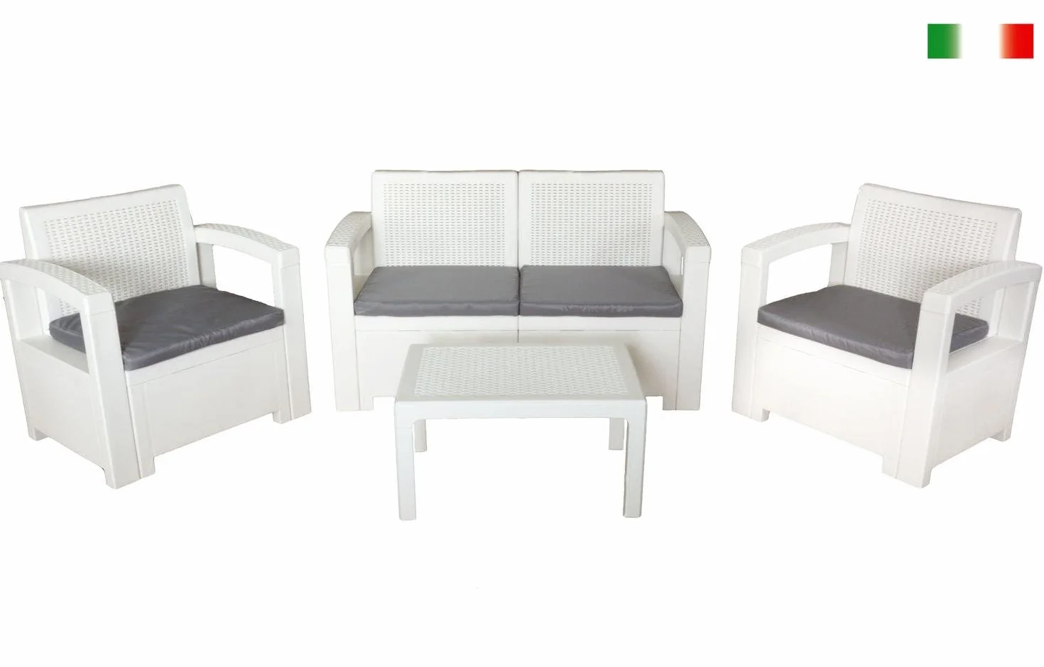 GHIOCUSCINI | Set di 4 Cuscini da Esterno per Salottino in Rattan, COLORE GRIGIO, Tessuto Cotone/Poliestere, Sfoderabile, 58 x 51 cm, Alto 5 cm, Made in Italy