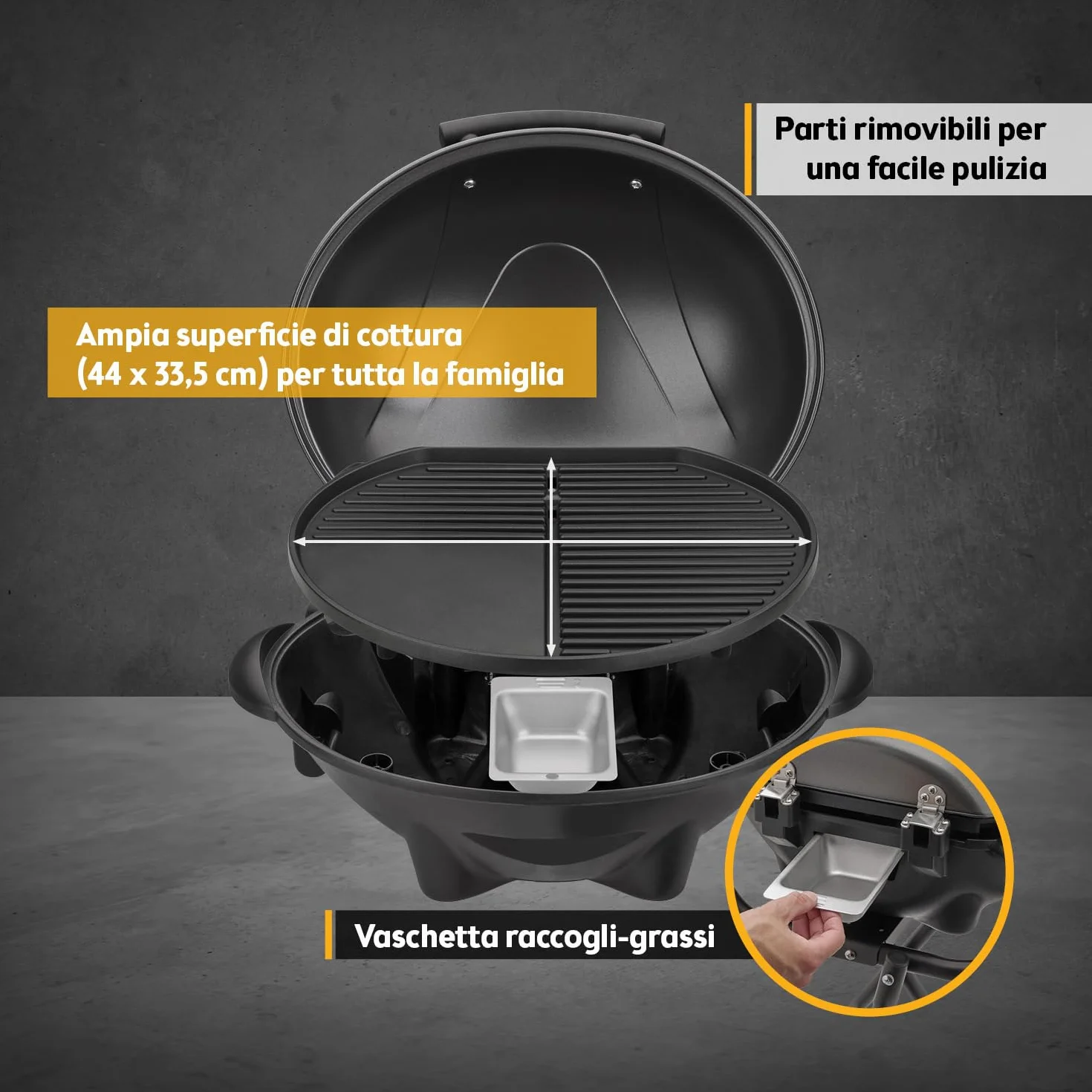 TZS First Austria Barbecue elettrico 2 in 1 2400W BBQ pieghevole con termometro