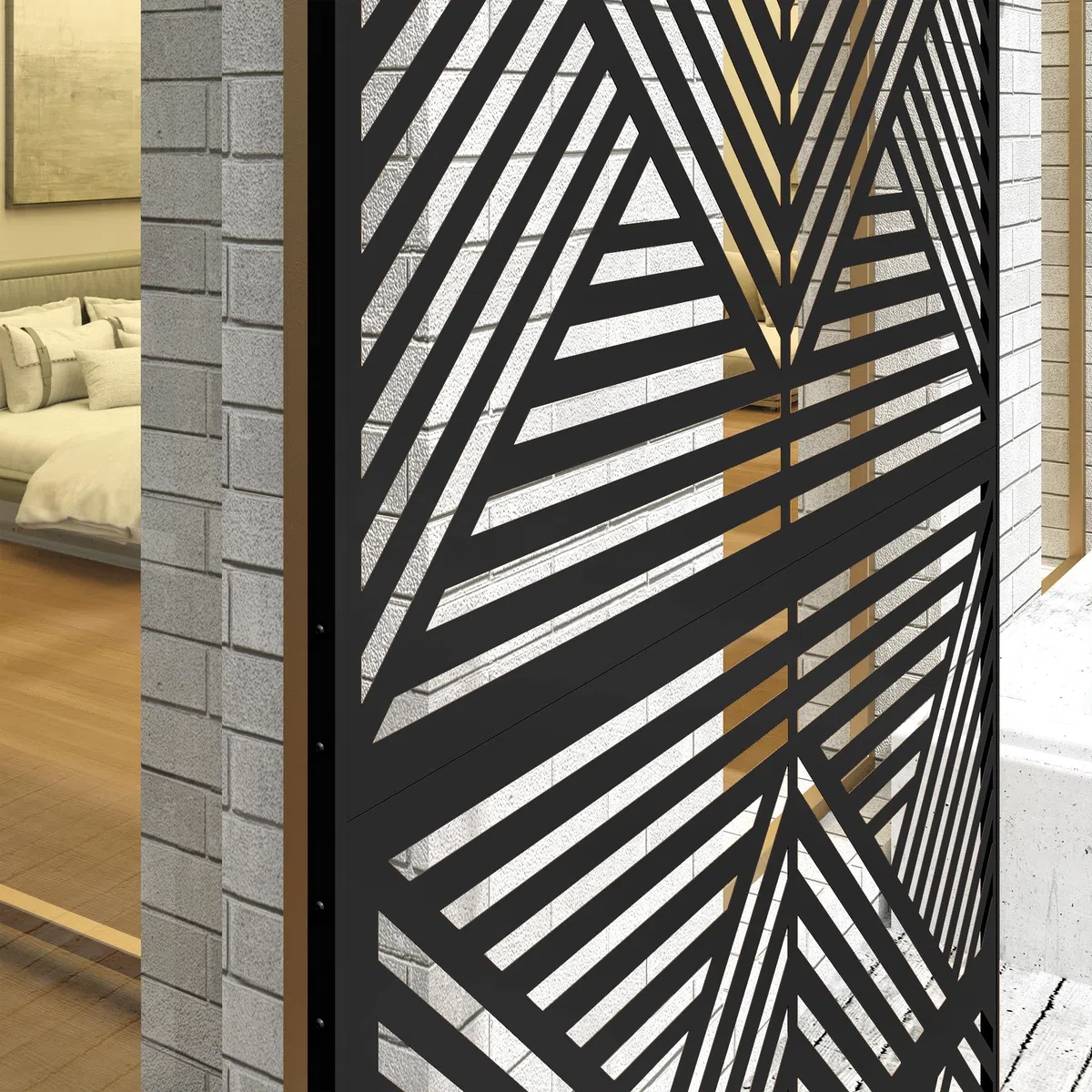 Outsunny Separé Divisorio Decorativo da Esterno Acciaio 122x45x198 cm Nero