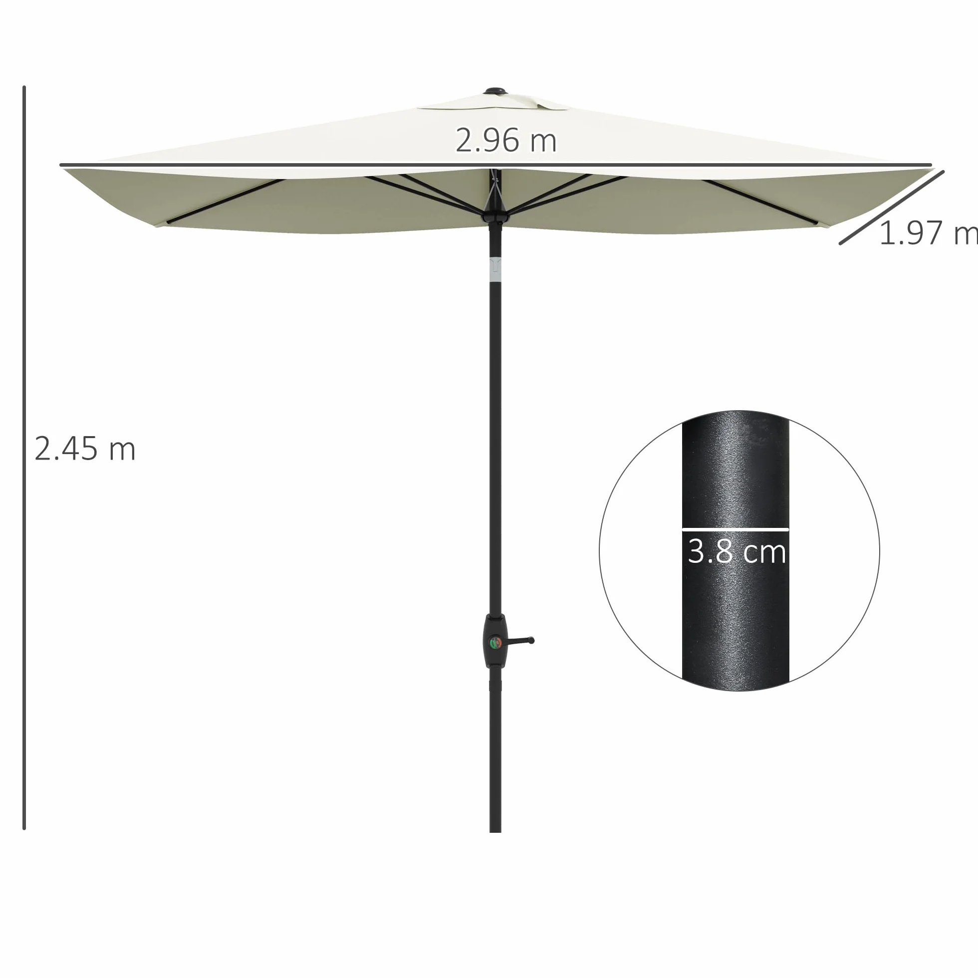Outsunny Ombrellone Rettangolare 2x3m Alluminio UV 50+ con Apertura a Manovella e Inclinazione Regolabile