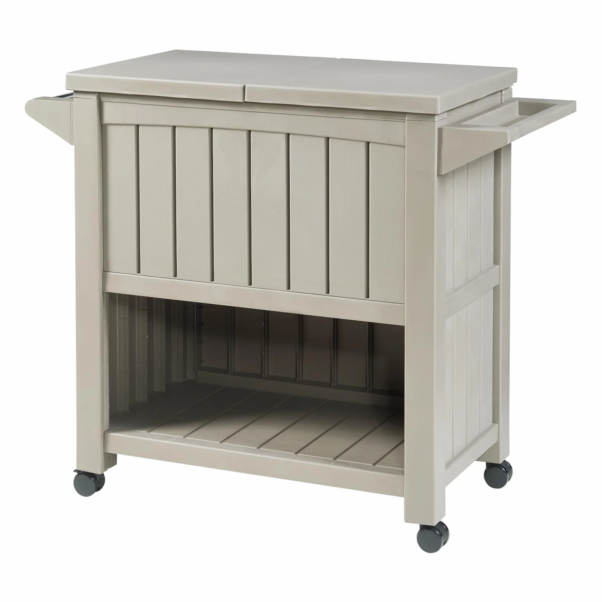 Casa.pro Carrello Portavivande Termico Giardino 80L Apertura Ribalta Apribottiglie Rotelle Bloccabili 102x47x87 cm Beige