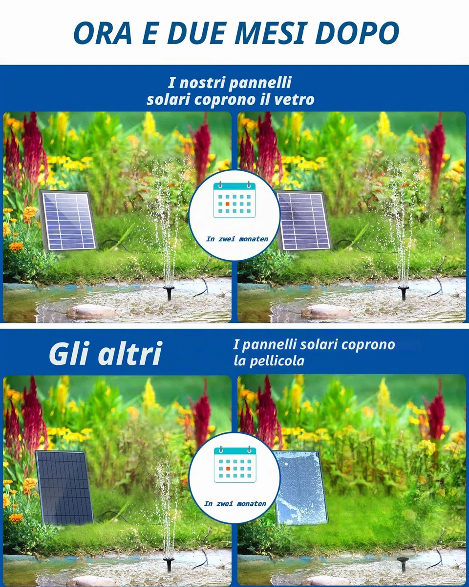 Pompa Solare per Laghetto 3.5W Fontana da Giardino con Tubo 1.2M 5 Ugelli