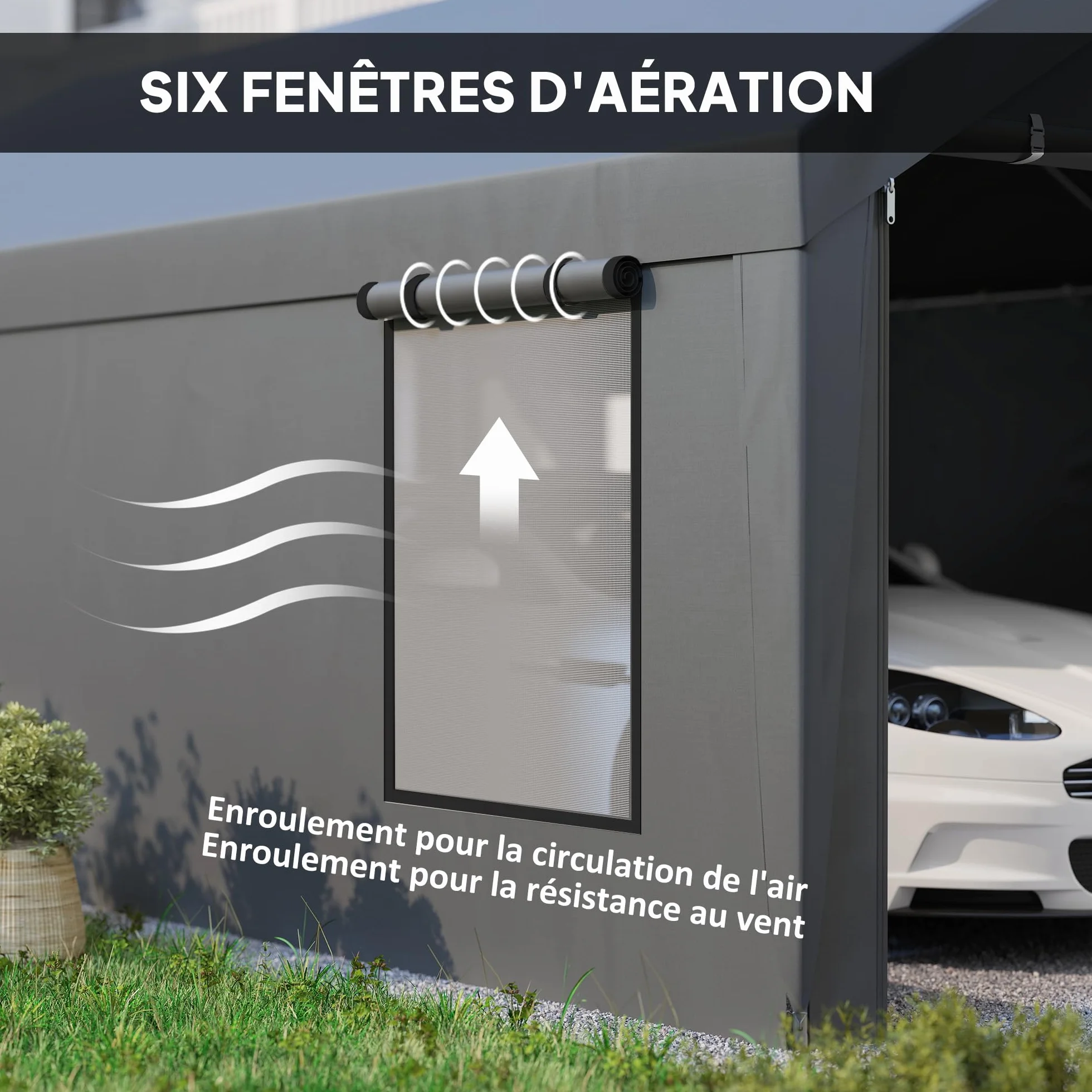 Outsunny Tenda da garage per auto coperto, 3 x 6 m, tenda per esterni con pareti laterali rimovibili e ante scorrevoli, 4 finestre