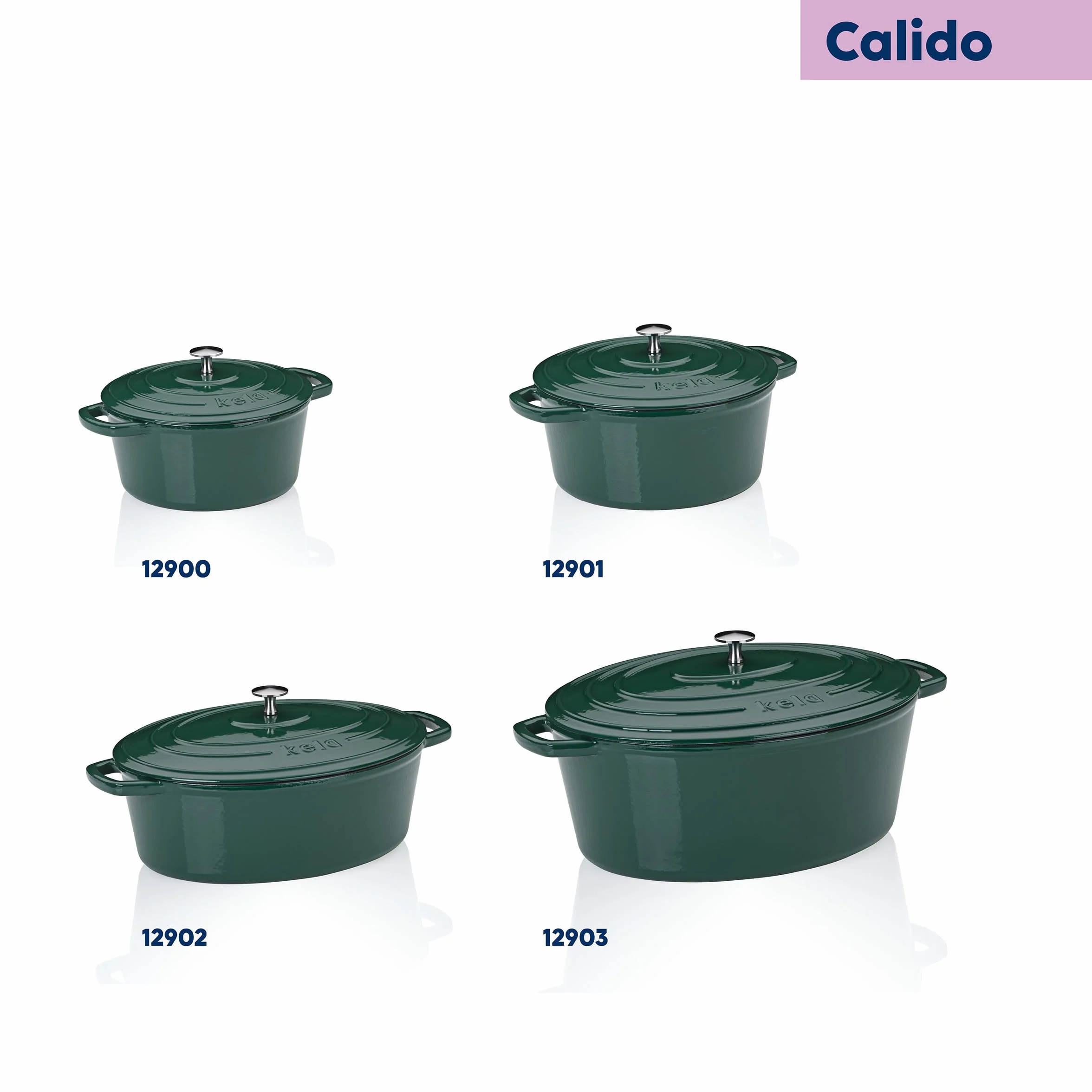 kela Casseruola ovale in ghisa 9,3 litri, forno olandese Calido, cottura a induzione con coperchio, pentola in ghisa per cuocere il pane, smaltato, verde