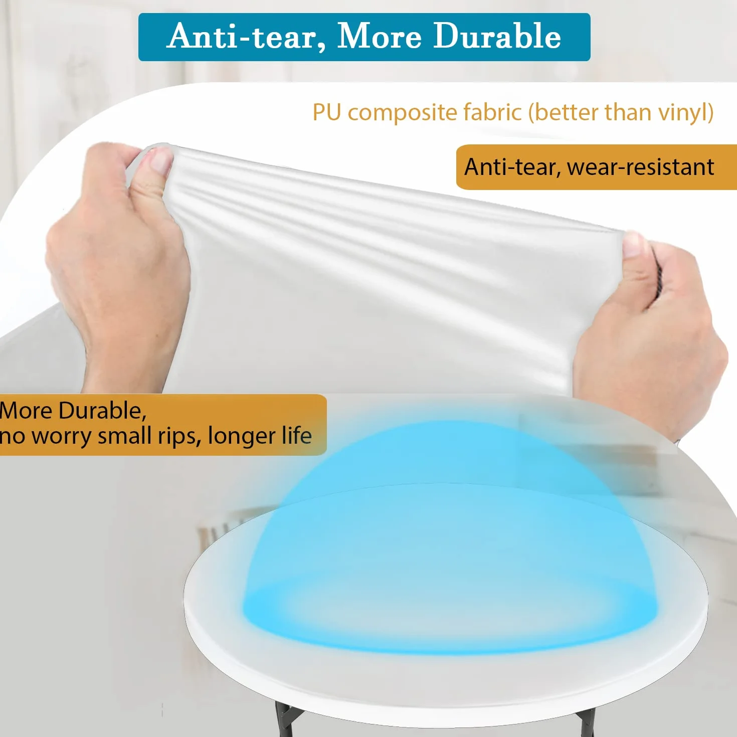 Doppia PU Rotondo Fitted Tovaglia Anti-Tear Elastica Impermeabile Antiolio Bianco 57''-60''