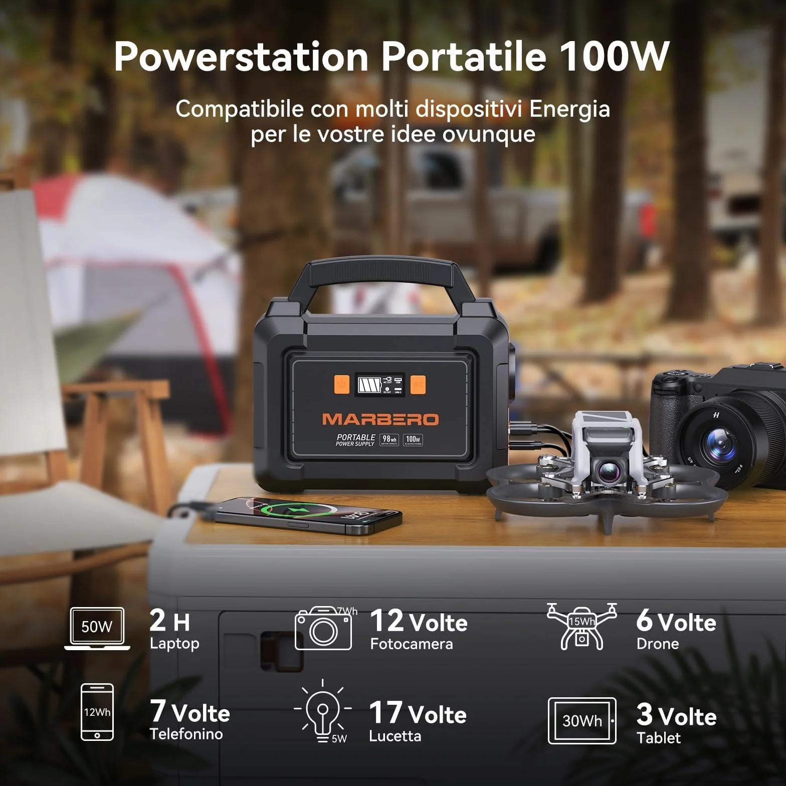 MARBERO Centrale Elettrica Portatile 26,400mAh con Pannello Solare Pieghevole da 30W Power Station 150W con Uscite DC per Strada, Avventura, Campeggio, Casa, Interruzione di Corrente