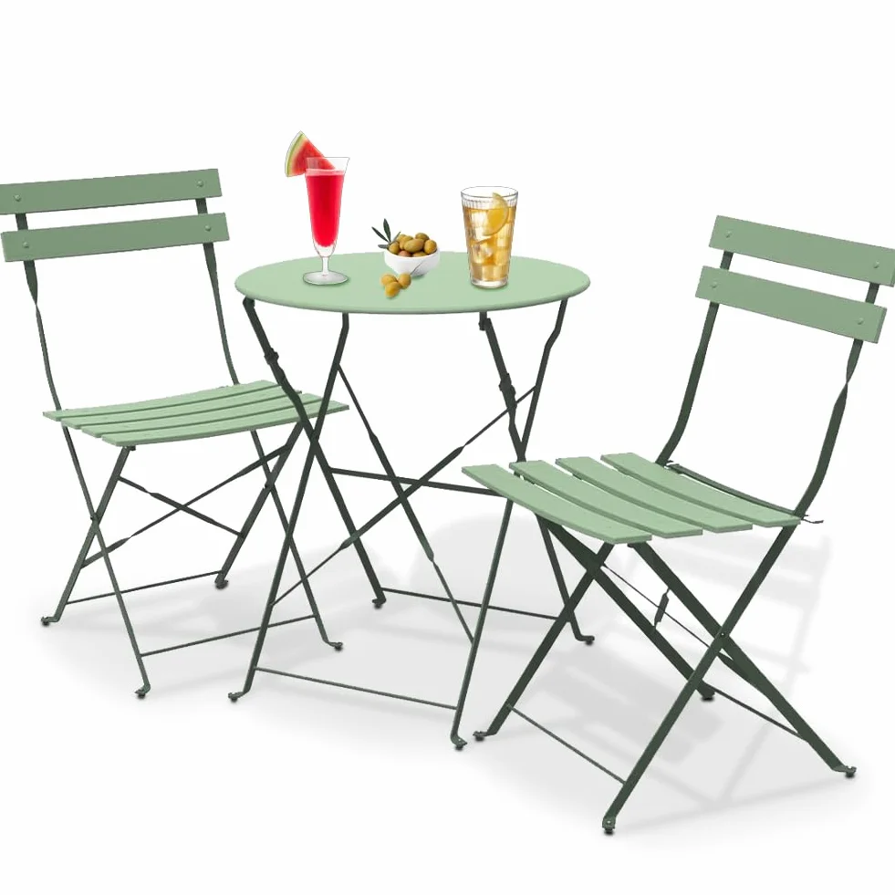Shally Dogan Set 3 Pezzi Giardino Pieghevole Modello Parigi Tavolo 2 Sedie Acciaio Bistrat Balcone Patio