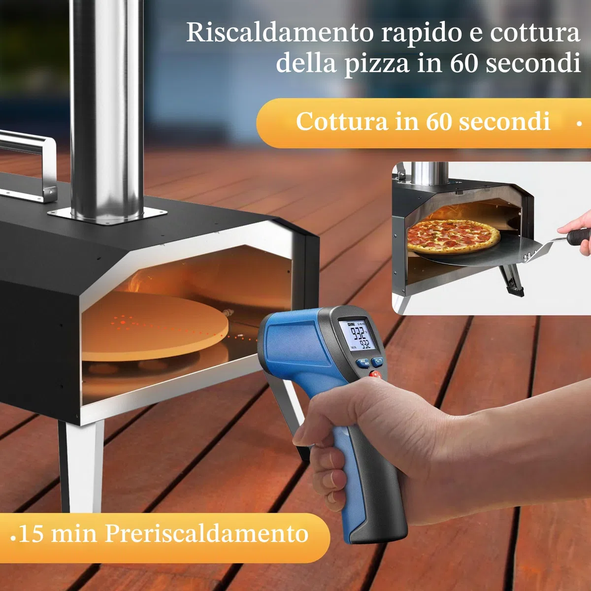 KitchenBoss Forno per Pizza da Esterno in Acciaio Inox 12'' con Pietra per Pizza a Legna