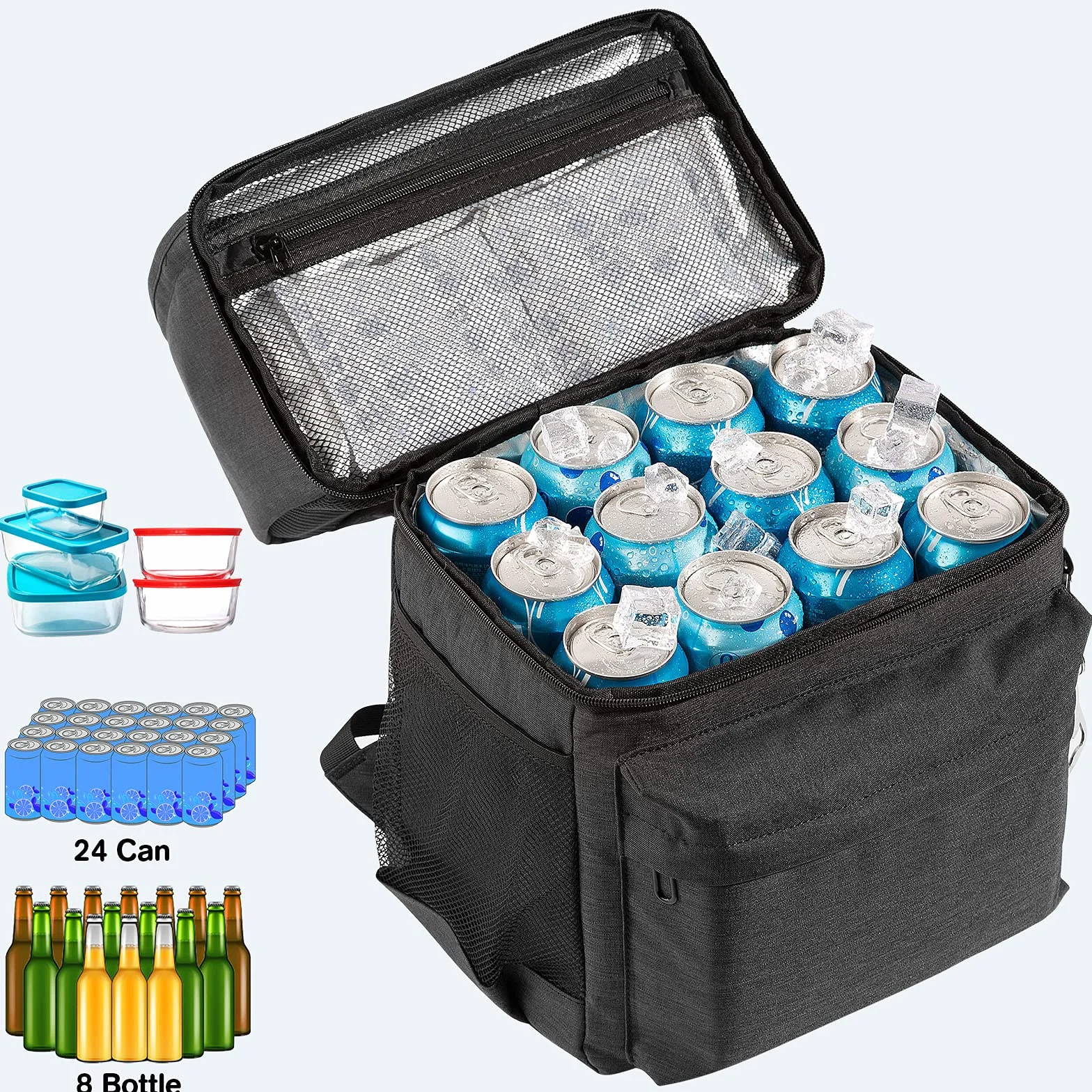 Zaino termico 27 l 2 in 1 grande borsa termica a prova di perdite con scomparto termico per picnic spiaggia escursioni lavoro gite in famiglia 24 lattine