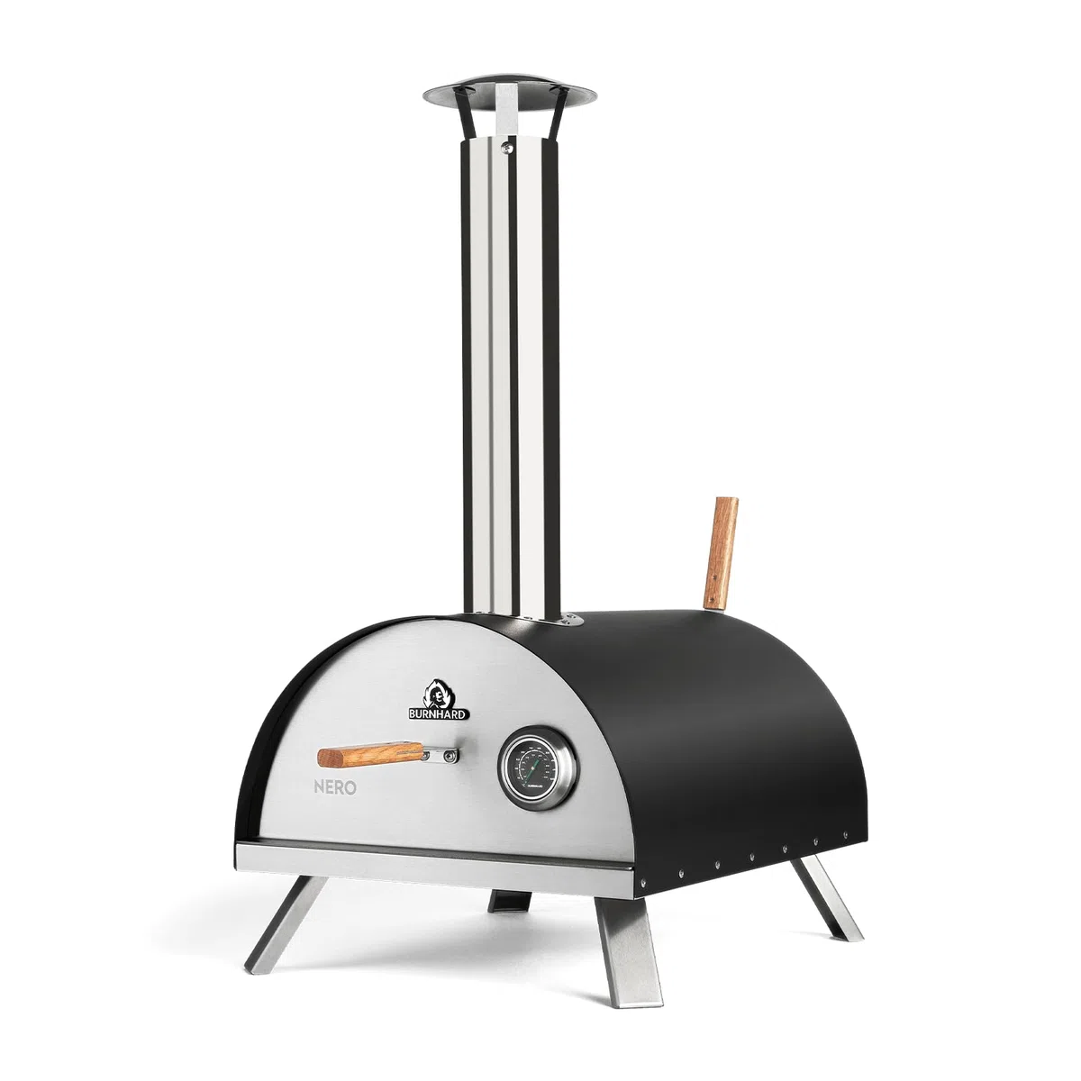 Forno per pizza BURNHARD oltre 500°C, pietra in cordierite, acciaio inox, mobile, nero