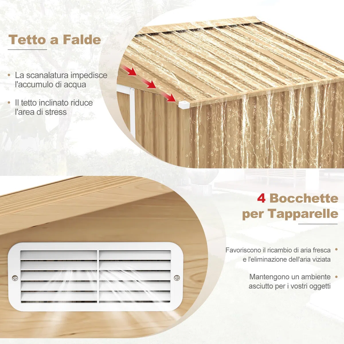 RELAX4LIFE Casetta da Giardino per Attrezzi, in Lamiera d'Acciaio e e Lamiera Zincata con Fondazione, Doppie Porte Scorrevoli, Rampa, 4 Fori di Ventilazione e 4 Guanti Inclusi (259 x 196 x 184 cm)
