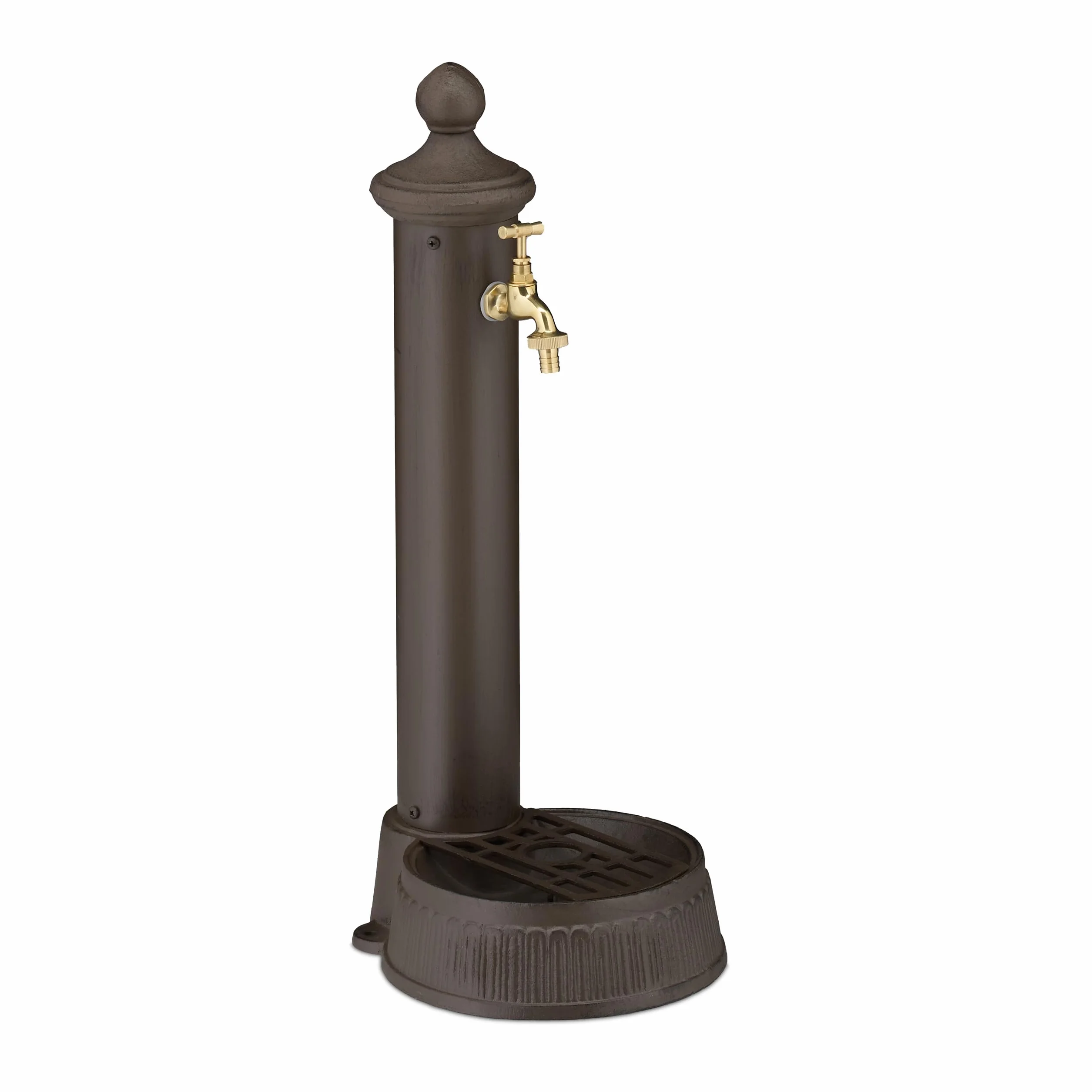 Relaxdays Fontana da Giardino in Stile Antico, Fontanella a Colonna con Rubinetto e Vaschetta, HLP: 65x25x30 cm, Marrone