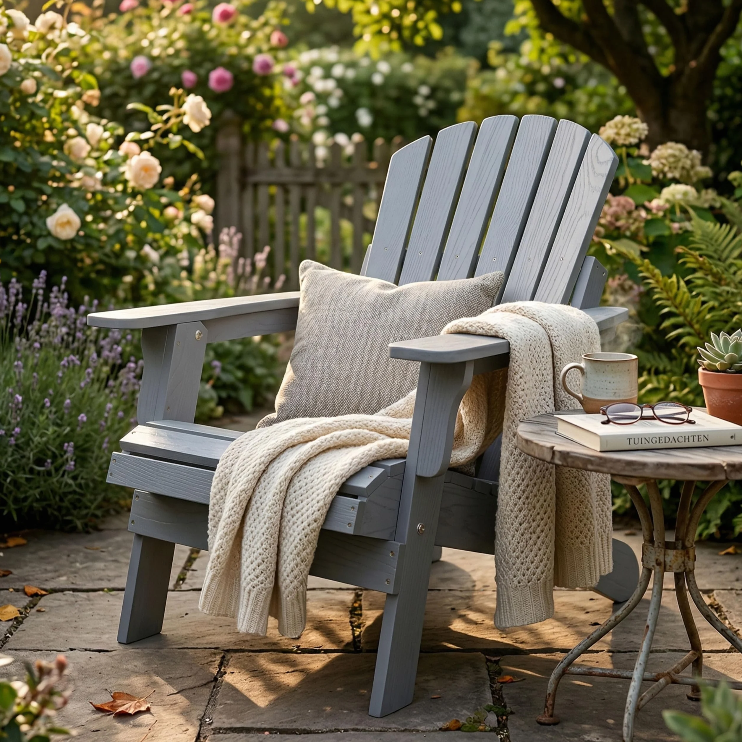 AXI Rosalie Sedia Adirondack in Legno, Pieghevole, color Grigia | Sdraio da Giardino / 100% Legno di Hemlock per 1 Persona con Braccioli e Schienale Alto | 75,5 x 86,5 x 85 cm