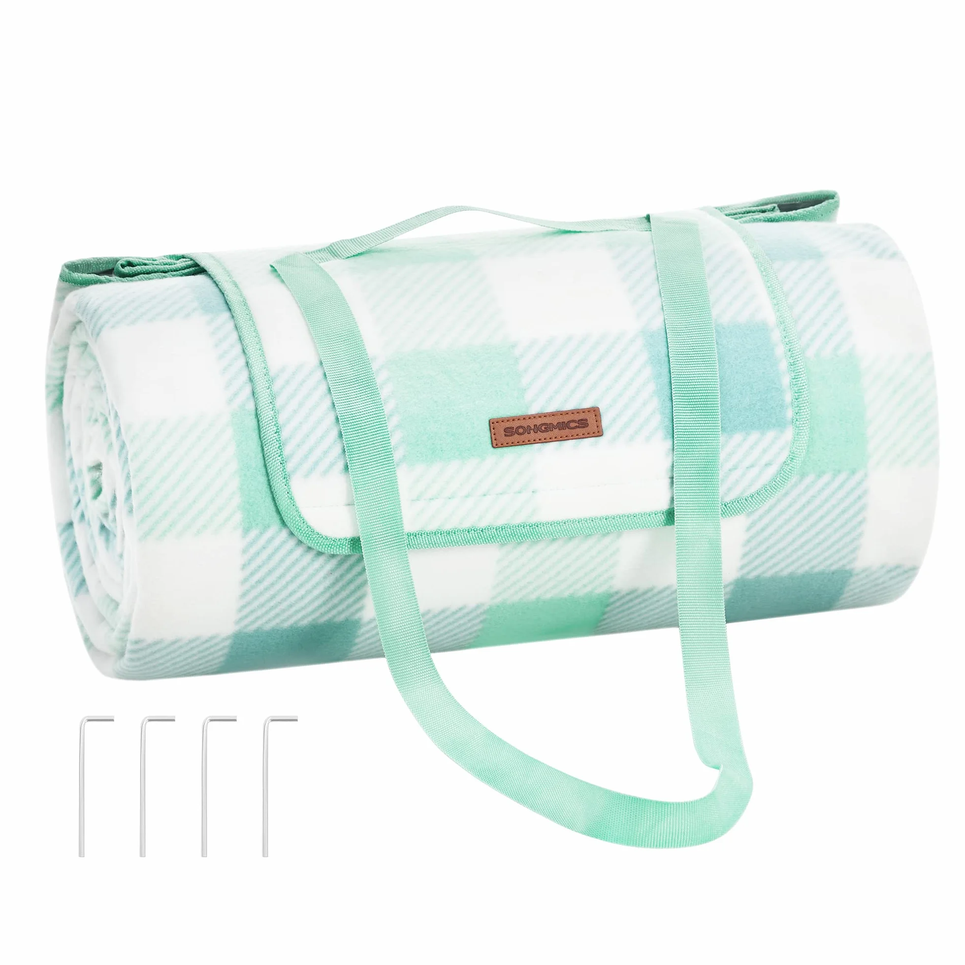 SONGMICS Coperta Picnic 300x200 cm Impermeabile Pieghevole Verde Bianco